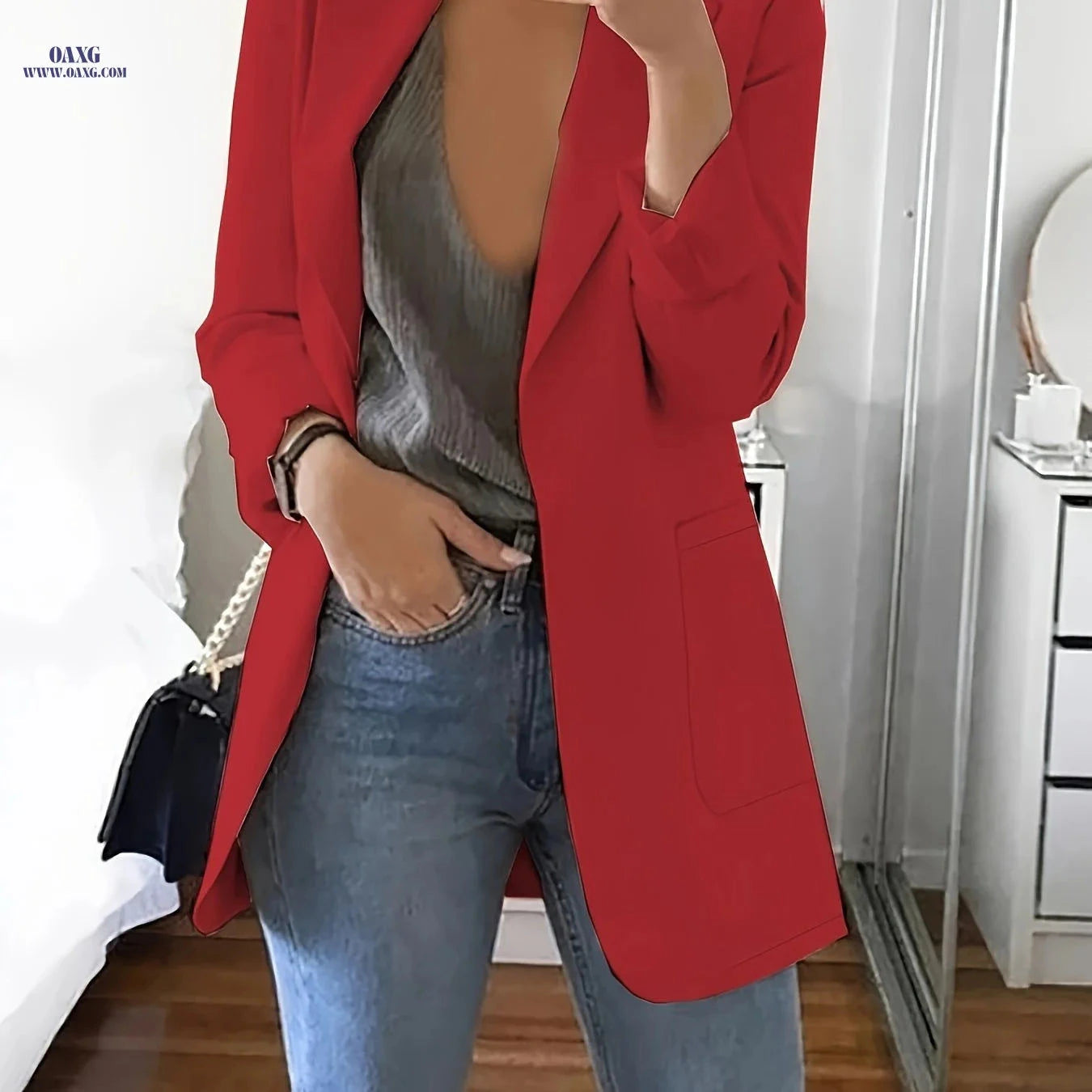 Women's Elegant Blazer - Structured Formal Jacket for Year-Round Wear   OAXG 