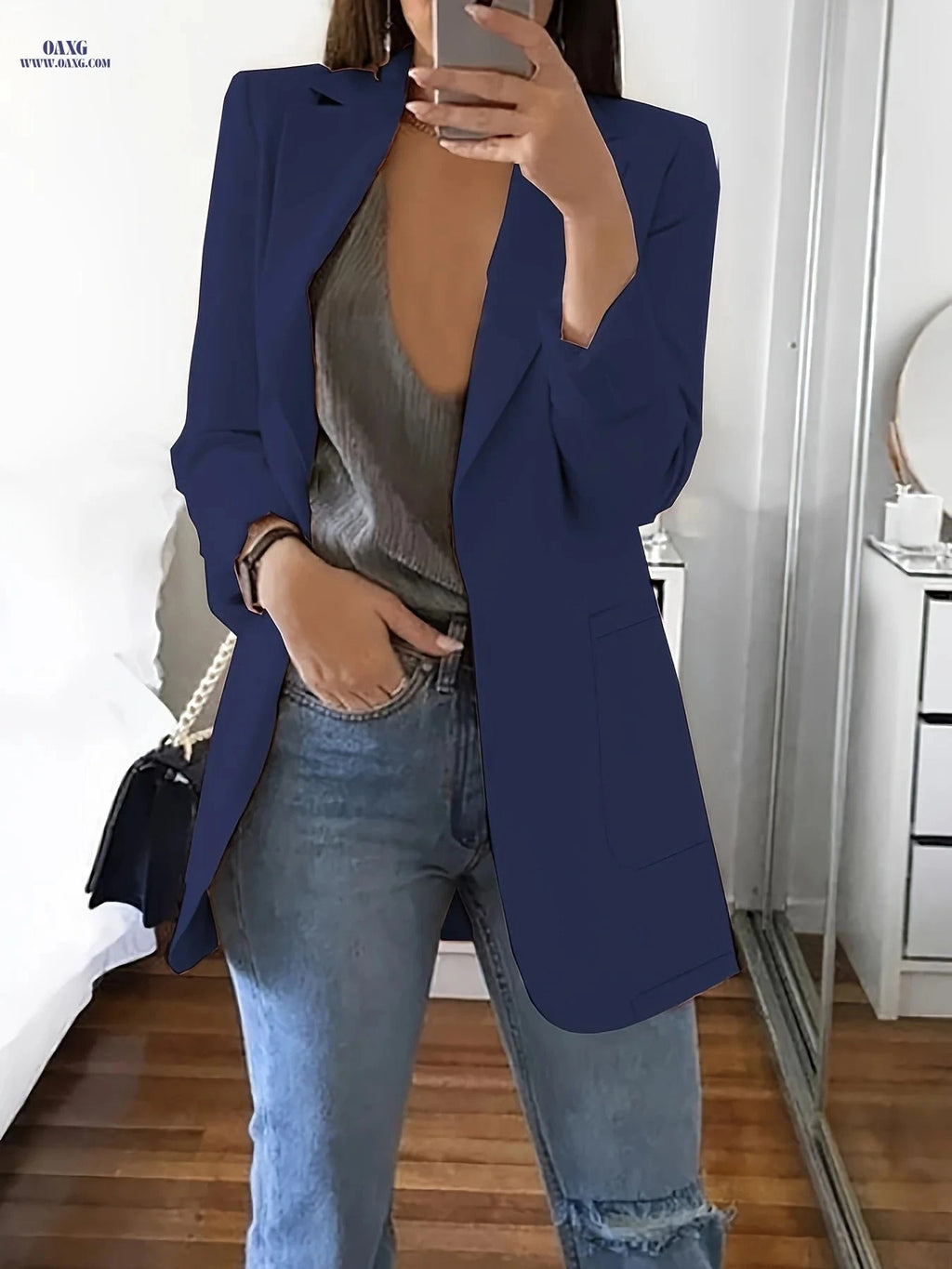 Women's Elegant Blazer - Structured Formal Jacket for Year-Round Wear   OAXG Khaki / S