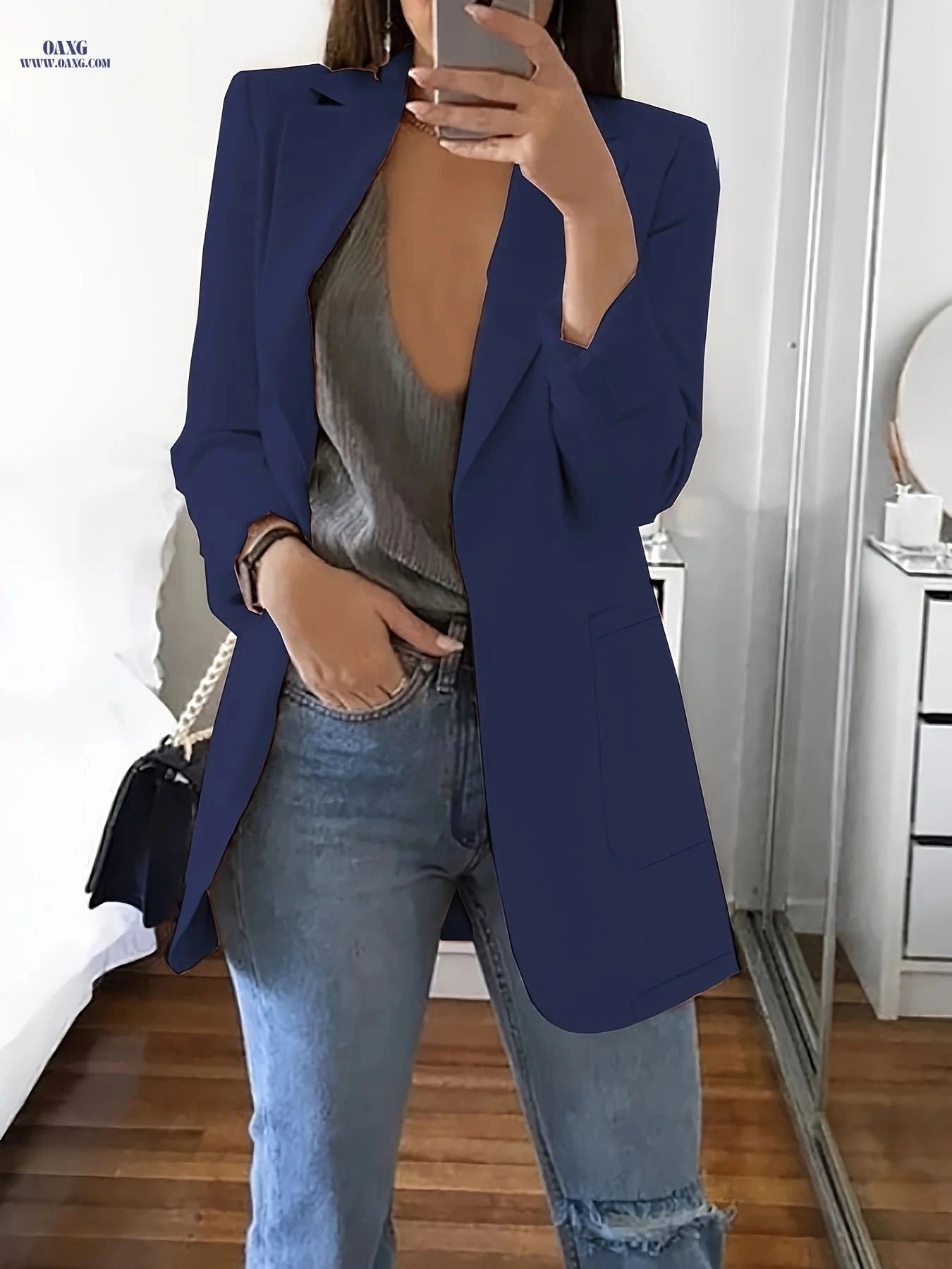Women's Elegant Blazer - Structured Formal Jacket for Year-Round Wear   OAXG Khaki / S