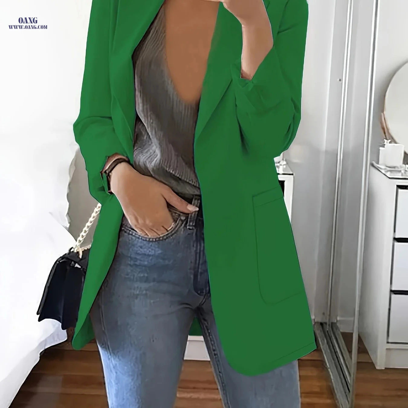 Women's Elegant Blazer - Structured Formal Jacket for Year-Round Wear   OAXG Khaki / S