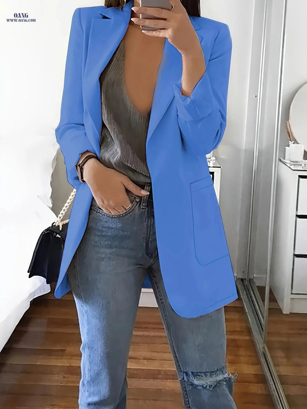 Women's Elegant Blazer - Structured Formal Jacket for Year-Round Wear   OAXG Khaki / S