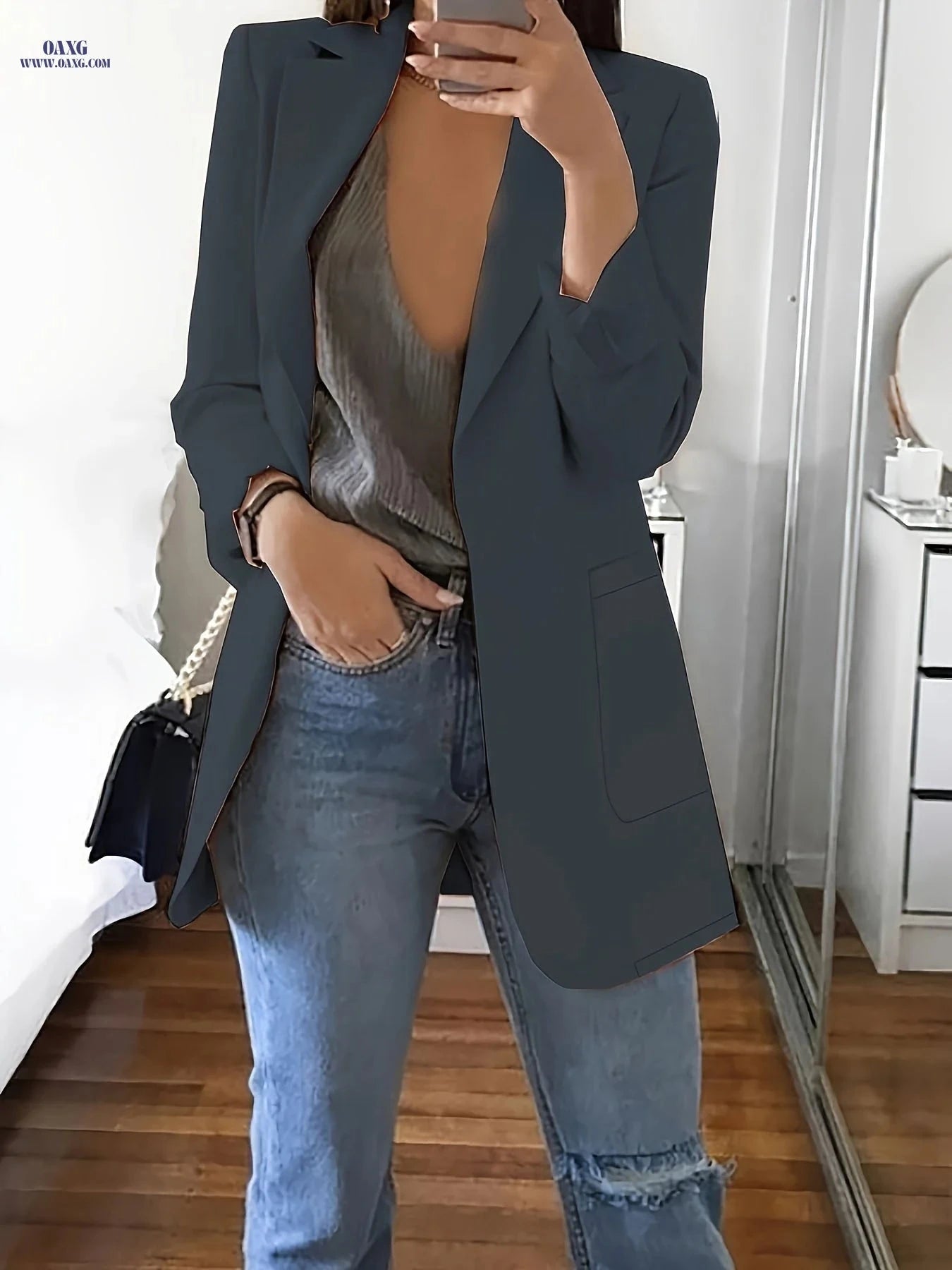 Women's Elegant Blazer - Structured Formal Jacket for Year-Round Wear   OAXG 
