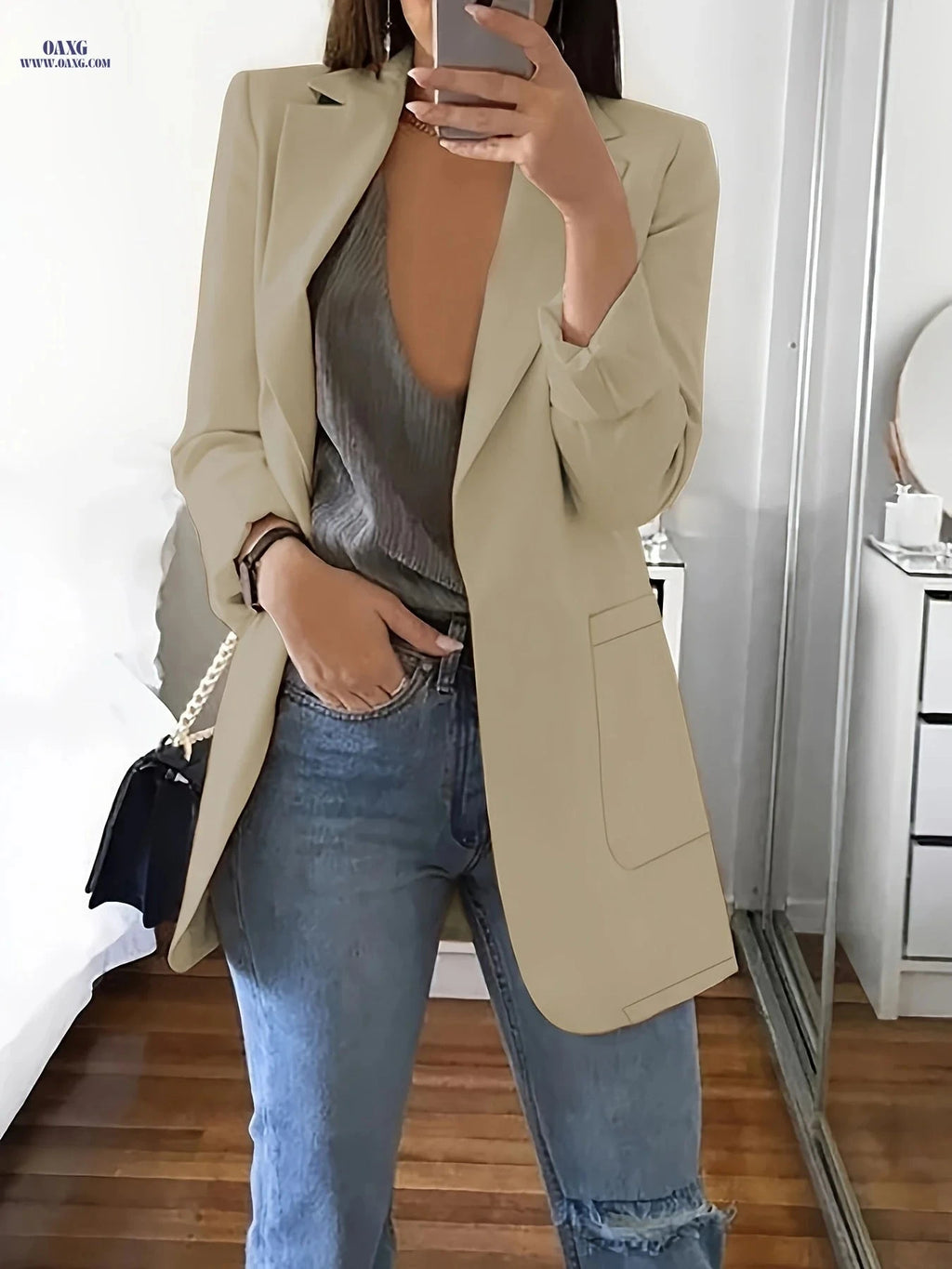Women's Elegant Blazer - Structured Formal Jacket for Year-Round Wear   OAXG 