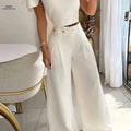 Women's Elegant Bow-Decorated Sleeveless Top & Wide-Leg Pants Set   OAXG 