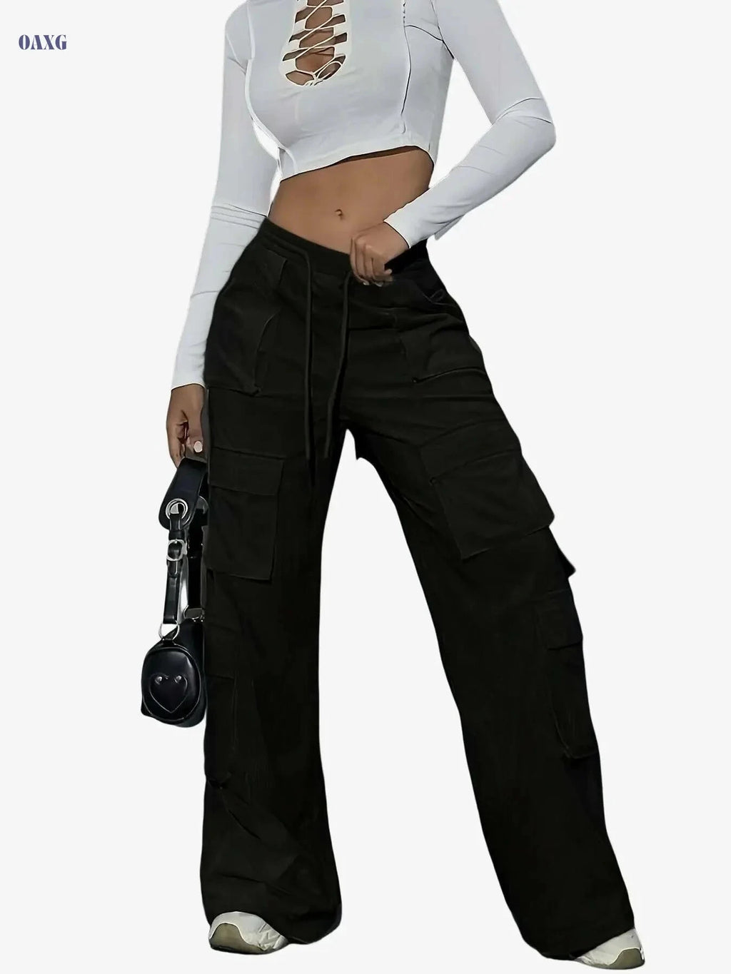 Women's Elegant Cargo Pants - Non-Stretch, Machine Washable, All-Season   OAXG 