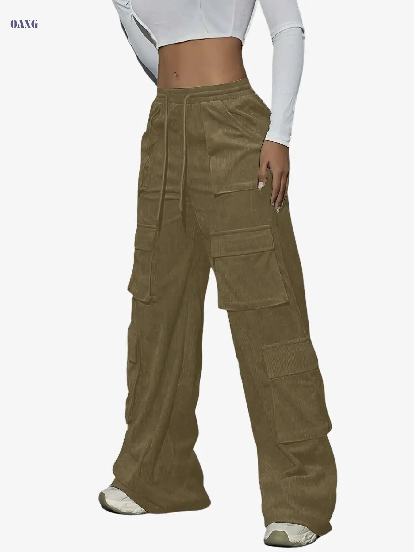 Women's Elegant Cargo Pants - Non-Stretch, Machine Washable, All-Season   OAXG Blue / XS