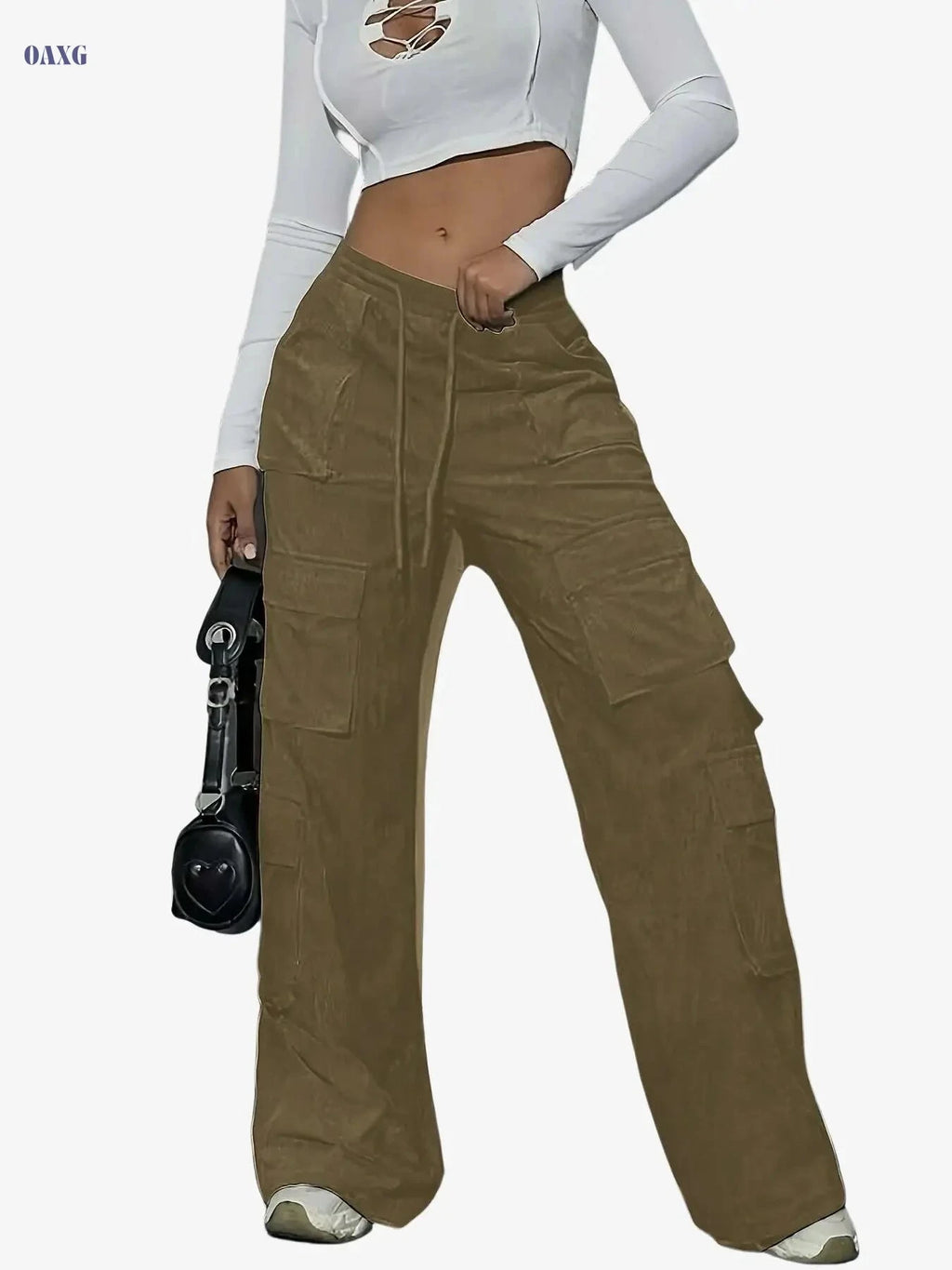 Women's Elegant Cargo Pants - Non-Stretch, Machine Washable, All-Season   OAXG Blue / XS