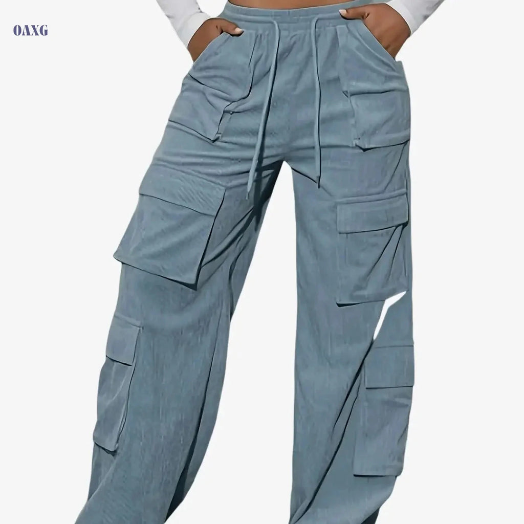 Women's Elegant Cargo Pants - Non-Stretch, Machine Washable, All-Season   OAXG Blue / XS