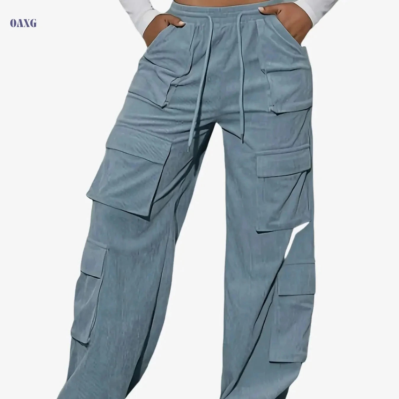 Women's Elegant Cargo Pants - Non-Stretch, Machine Washable, All-Season   OAXG Blue / XS
