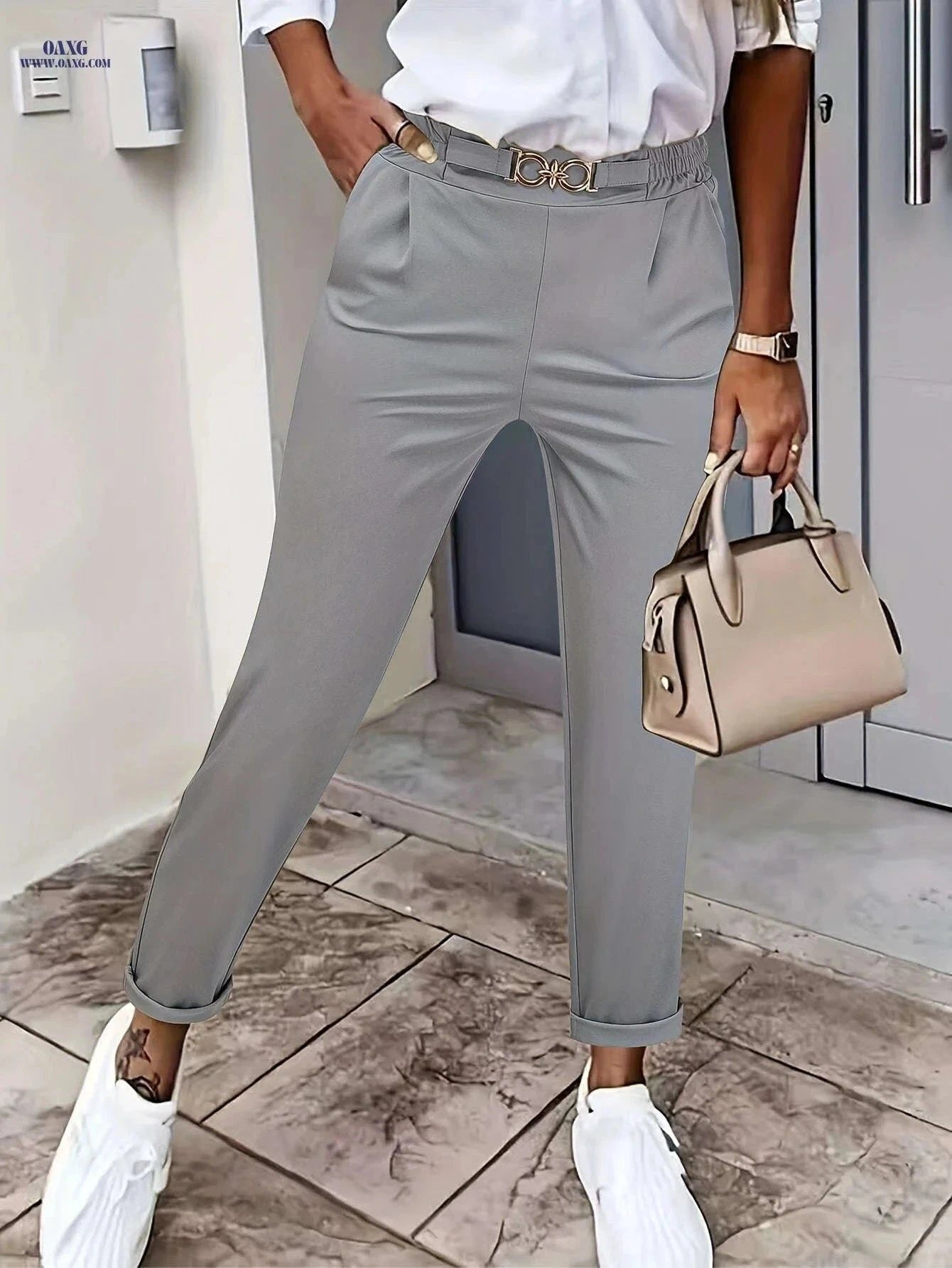 Women's Elegant Casual Pants - Stretchy Business & Everyday Wear   OAXG Navy Blue / S