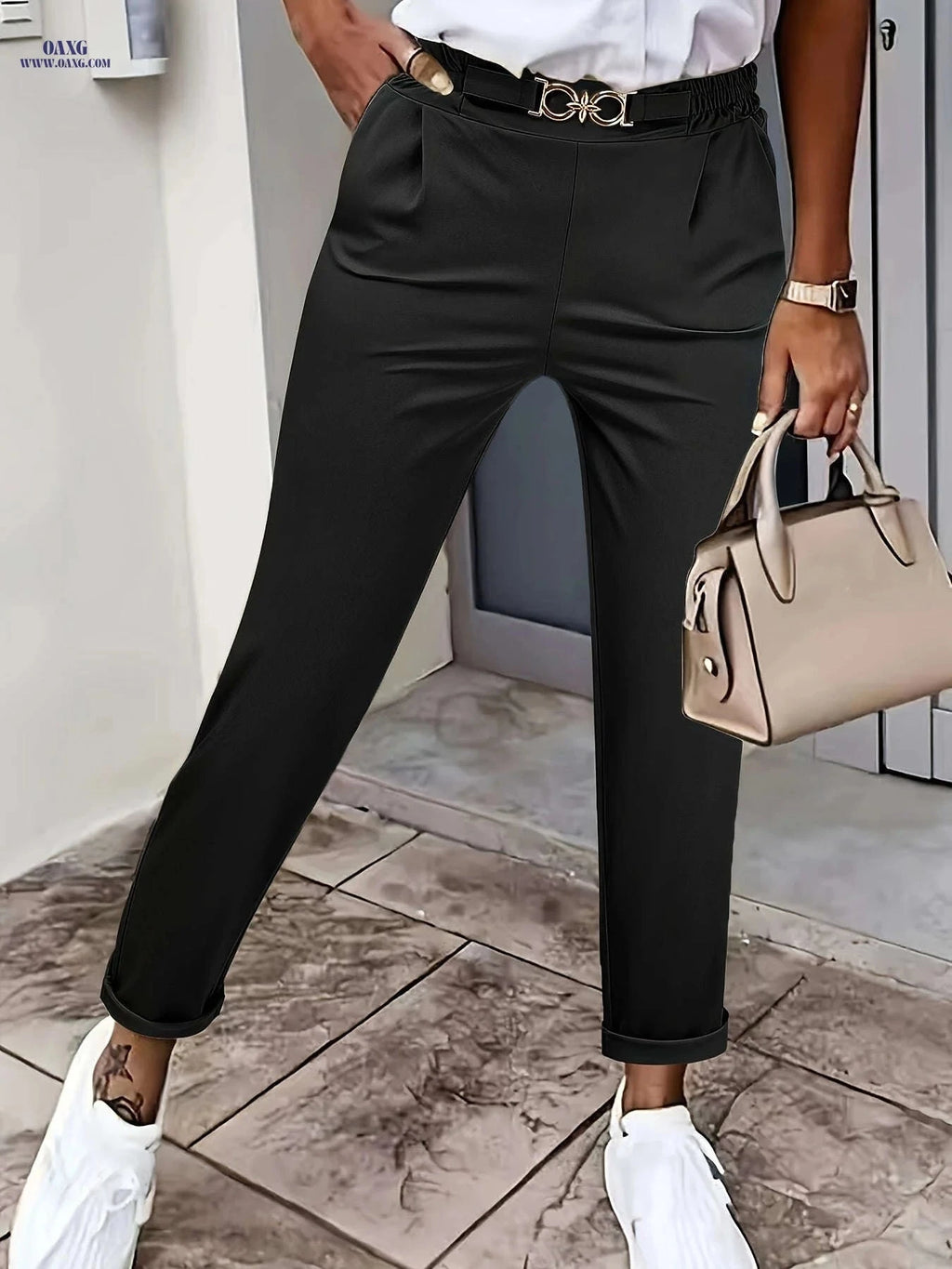 Women's Elegant Casual Pants - Stretchy Business & Everyday Wear   OAXG Navy Blue / S