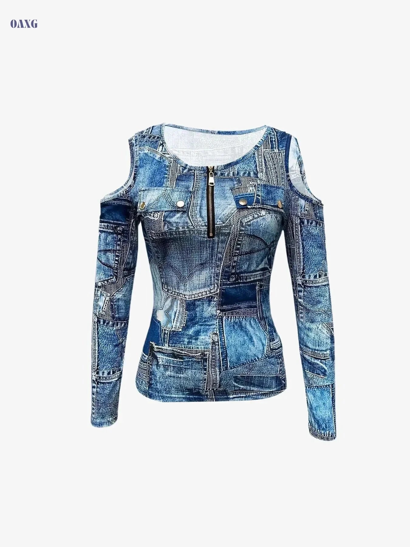Women's Elegant Color Block Sequin T-Shirt - Stretchy Round Neck Top   OAXG 