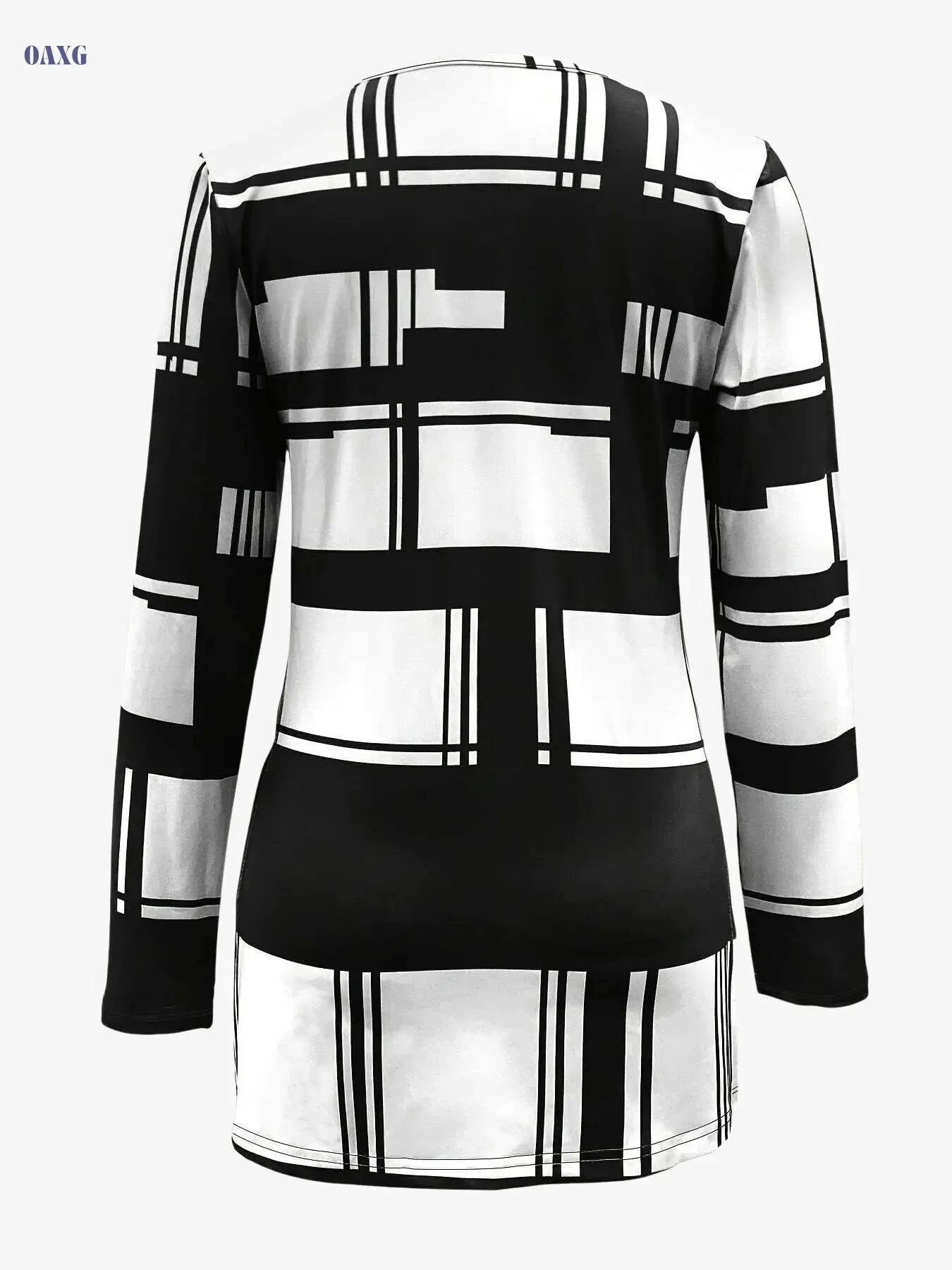 Women's Elegant Color Block T-Shirt - Asymmetrical Hem & Zipper Detail   OAXG Black / S