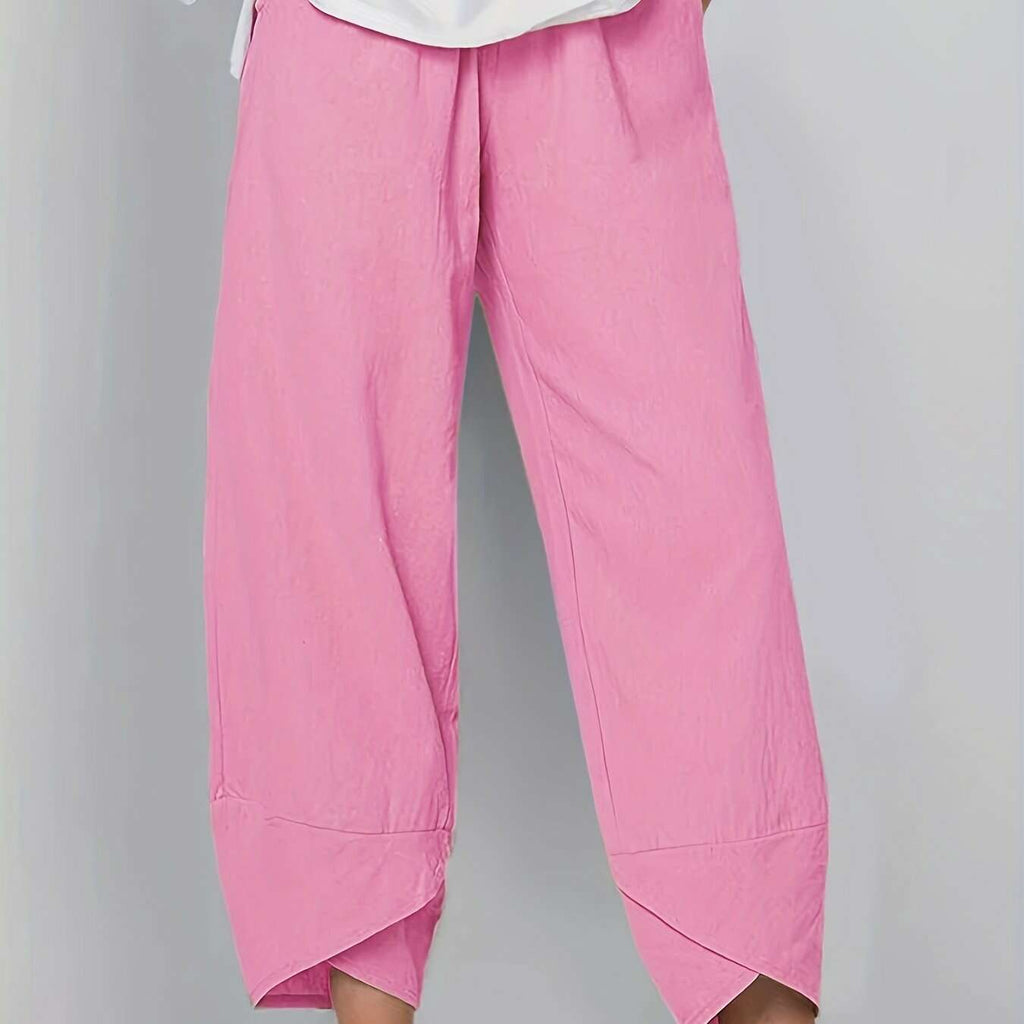 Women's Elegant Cropped Pants - Light Grey, Elastic Waist, Asymmetrical Pockets   OAXG Black / S