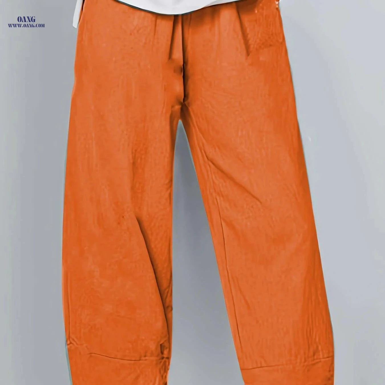 Women's Elegant Cropped Pants - Light Grey, Elastic Waist, Asymmetrical Pockets   OAXG 