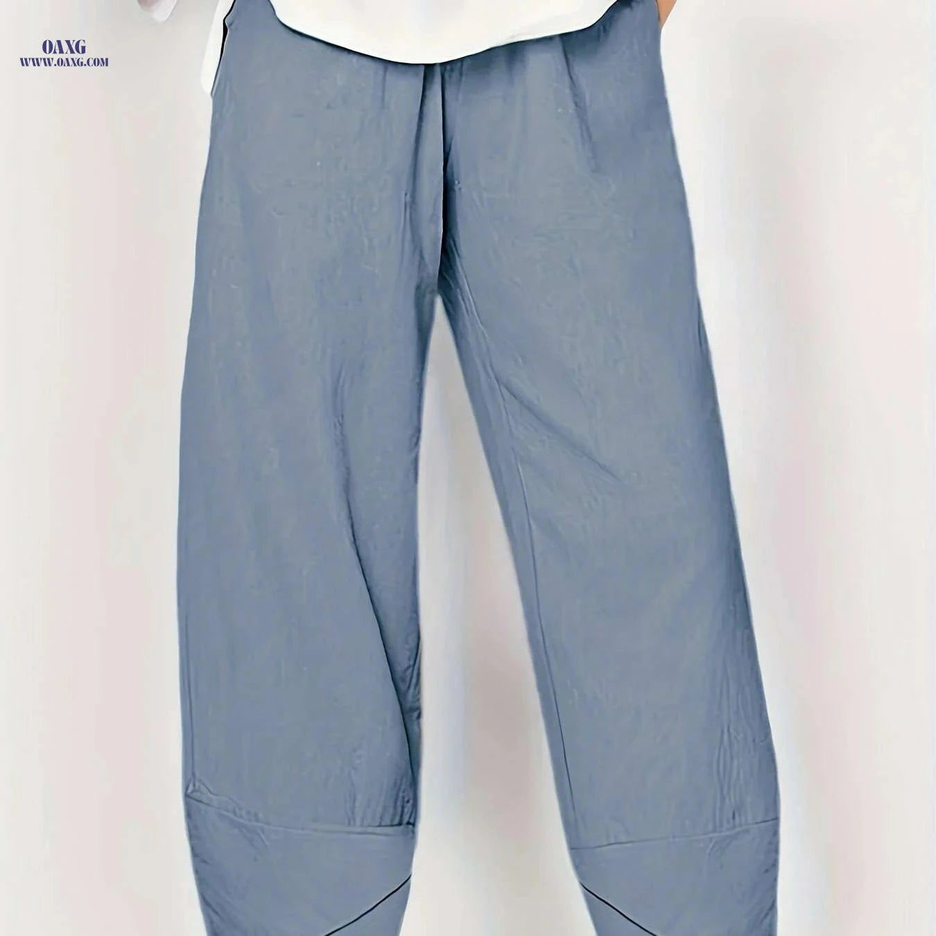 Women's Elegant Cropped Pants - Light Grey, Elastic Waist, Asymmetrical Pockets   OAXG 