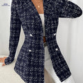 Women’s Elegant Double-Breasted Long Sleeve Suit Jacket - Plaid Design   OAXG 