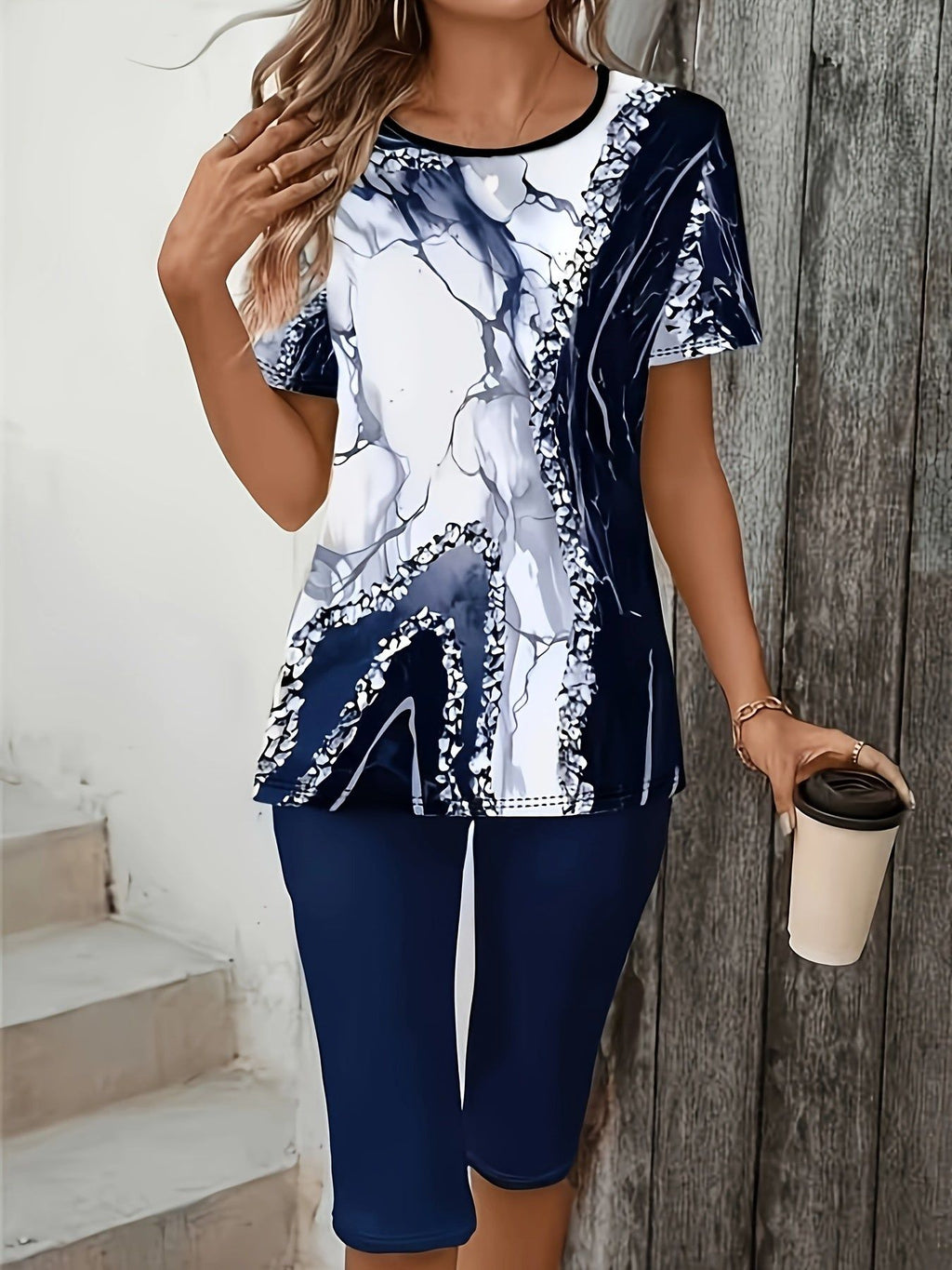 Women'S Elegant Fashion Geometric Pattern Casual Short Sleeve T-Shirt Top   OAXG Mixed colors / S