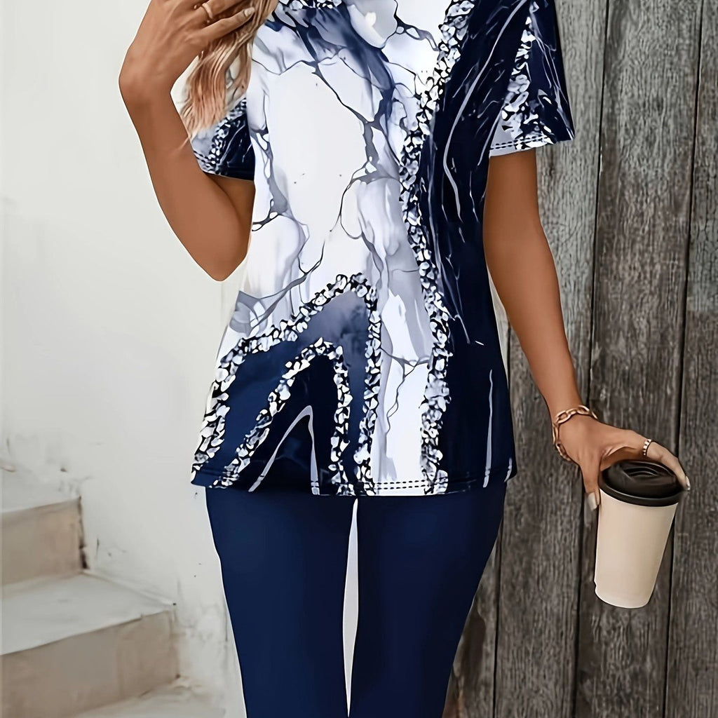 Women'S Elegant Fashion Geometric Pattern Casual Short Sleeve T-Shirt Top   OAXG Mixed colors / S
