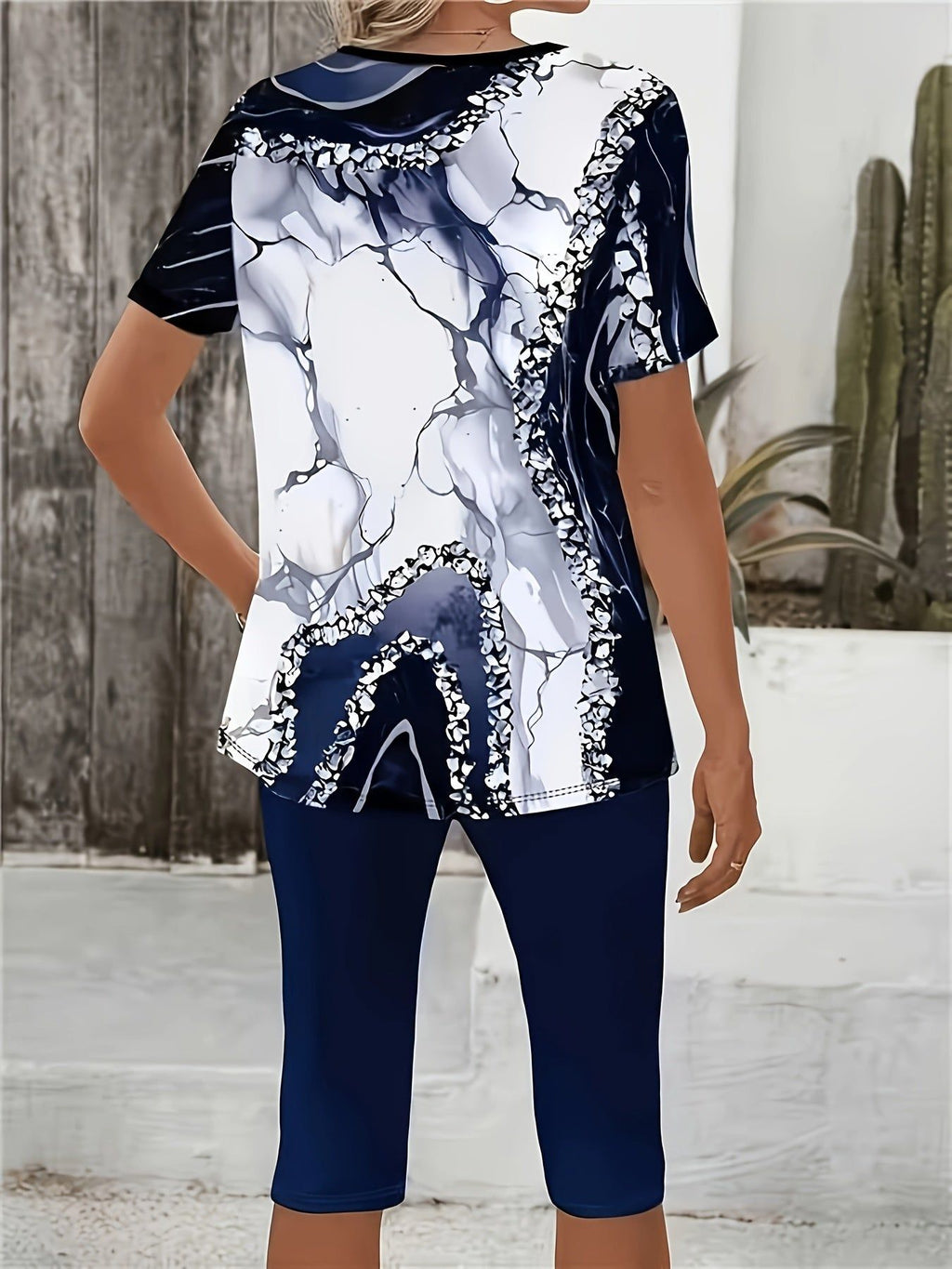 Women'S Elegant Fashion Geometric Pattern Casual Short Sleeve T-Shirt Top   OAXG Mixed colors / S