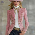 Women's Elegant Faux Suede Blazer - Multi-Button Double Breasted   OAXG 