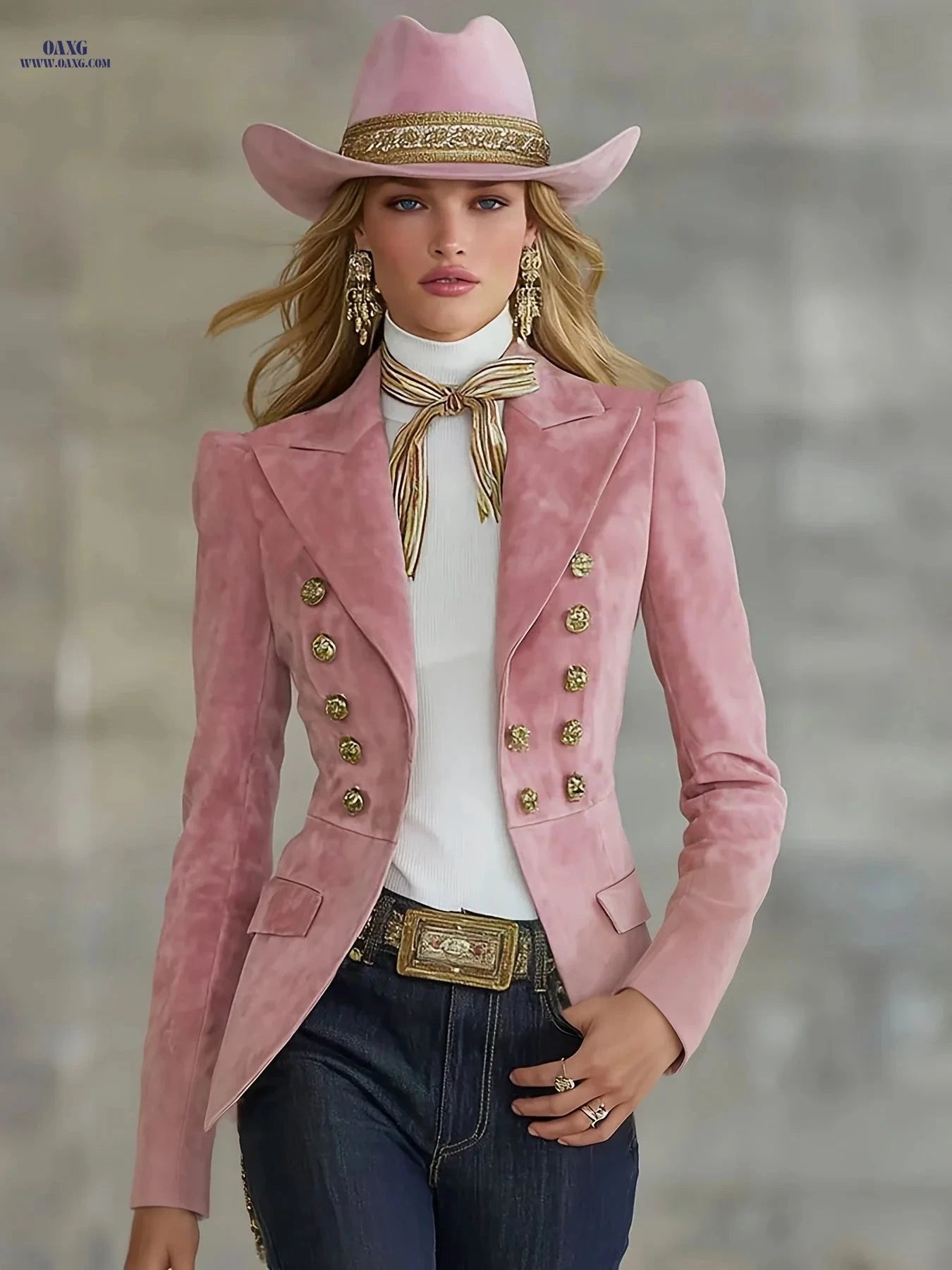 Women's Elegant Faux Suede Blazer - Multi-Button Double Breasted   OAXG 
