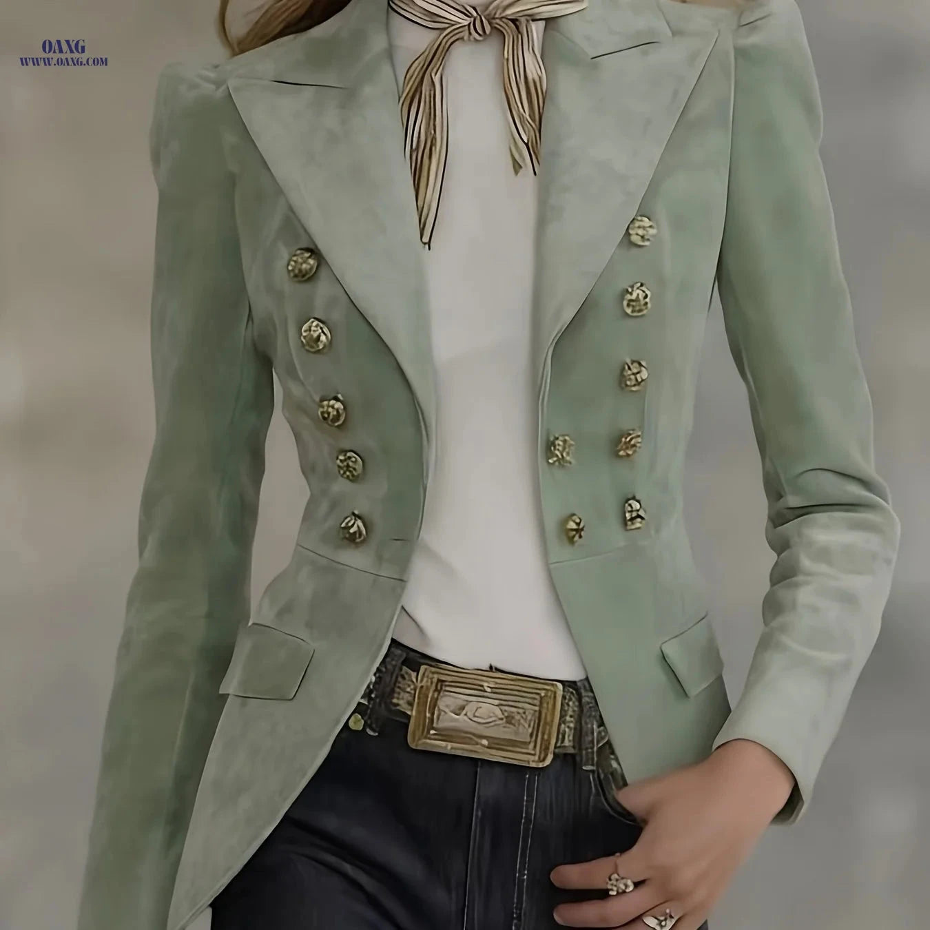 Women's Elegant Faux Suede Blazer - Multi-Button Double Breasted   OAXG Pink / S