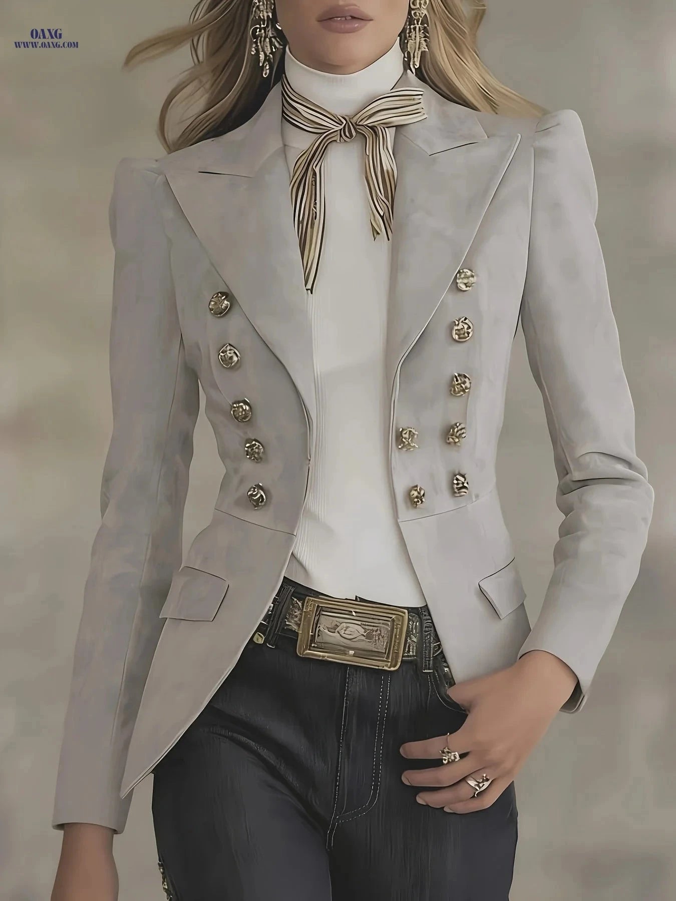 Women's Elegant Faux Suede Blazer - Multi-Button Double Breasted   OAXG Pink / S