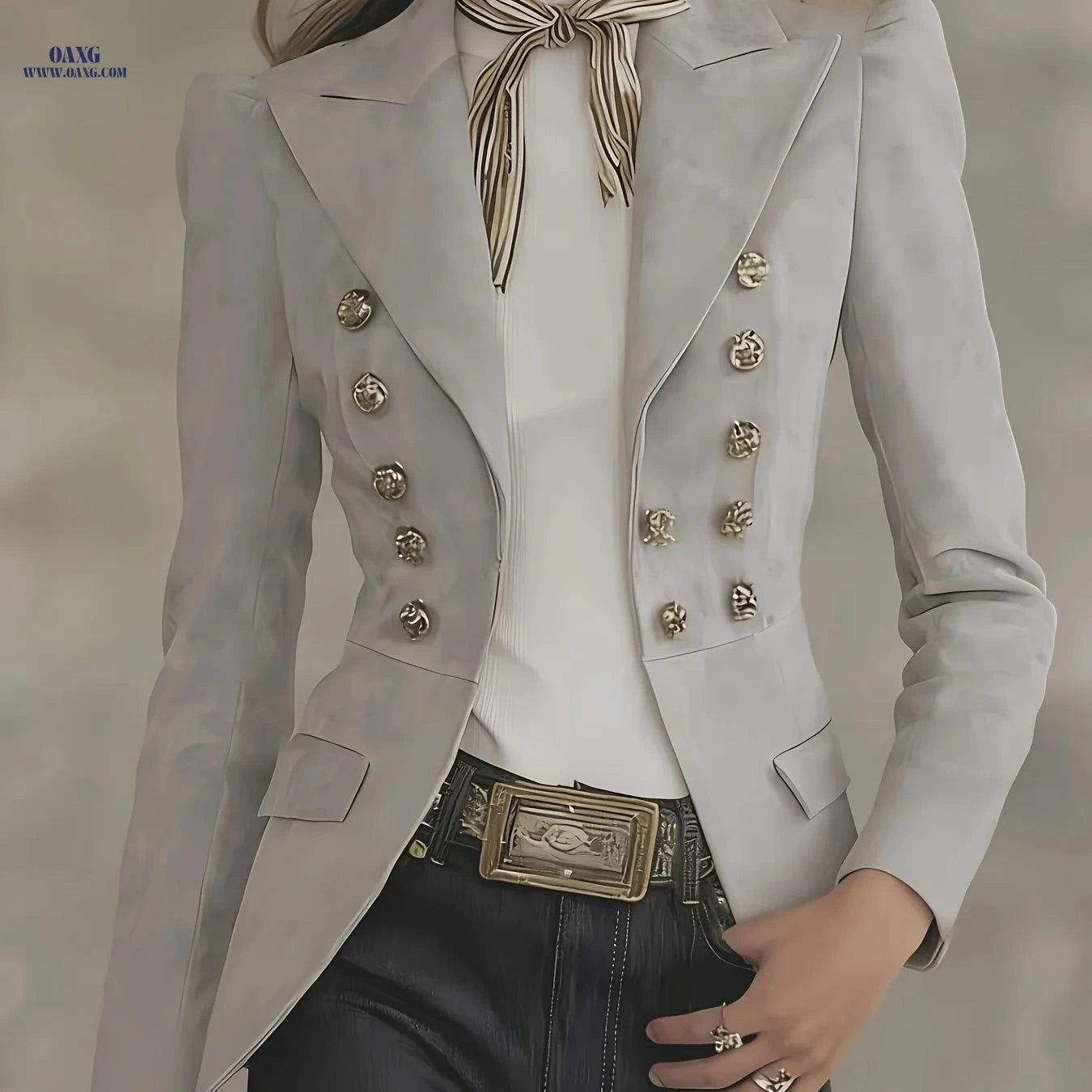 Women's Elegant Faux Suede Blazer - Multi-Button Double Breasted   OAXG 