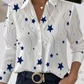 Women's Elegant Five-Pointed Star Print Blouse - Long Sleeve Top   OAXG Multicolor / S