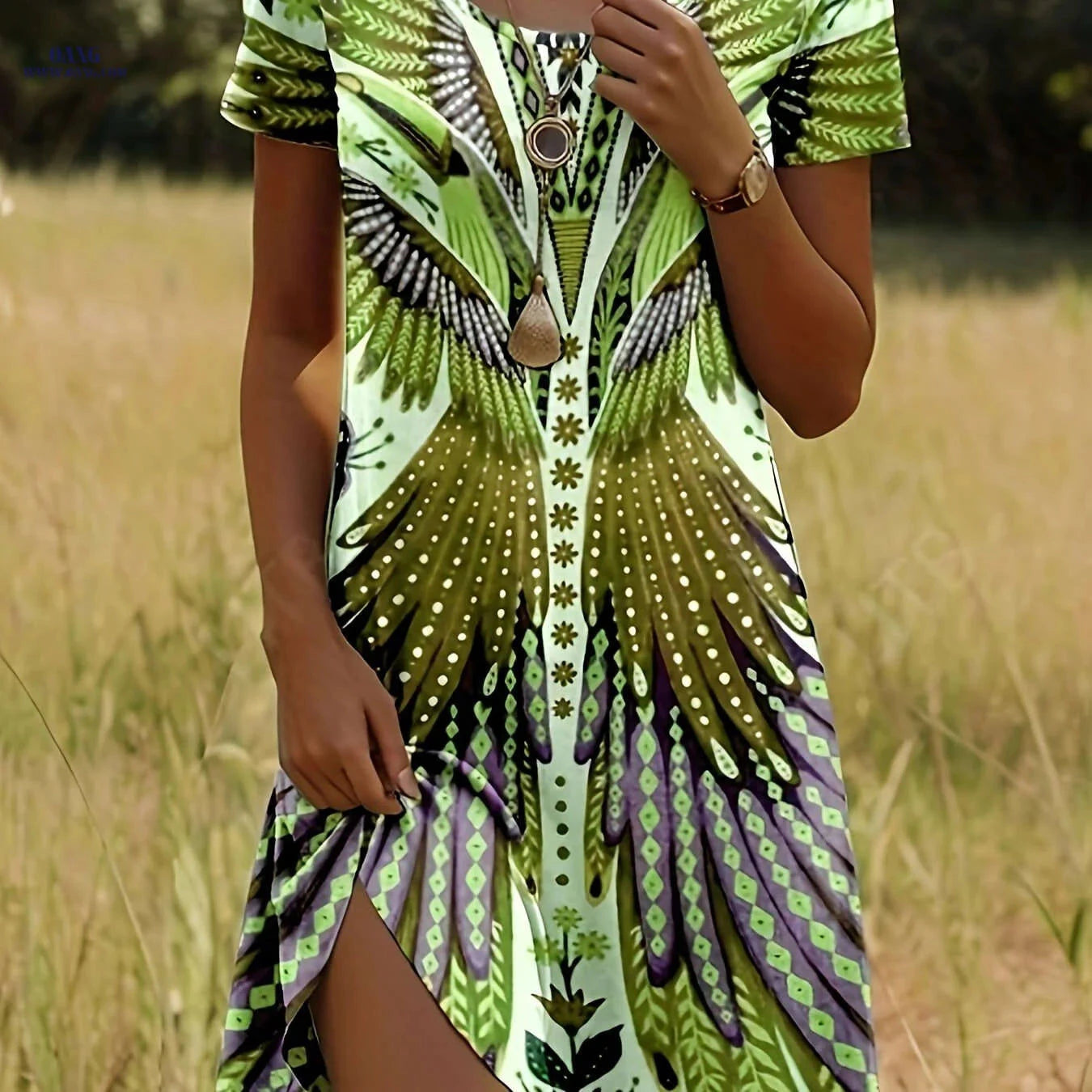 Women's Elegant Floral A-Line Dress - Machine Washable, Knee-Length   OAXG 