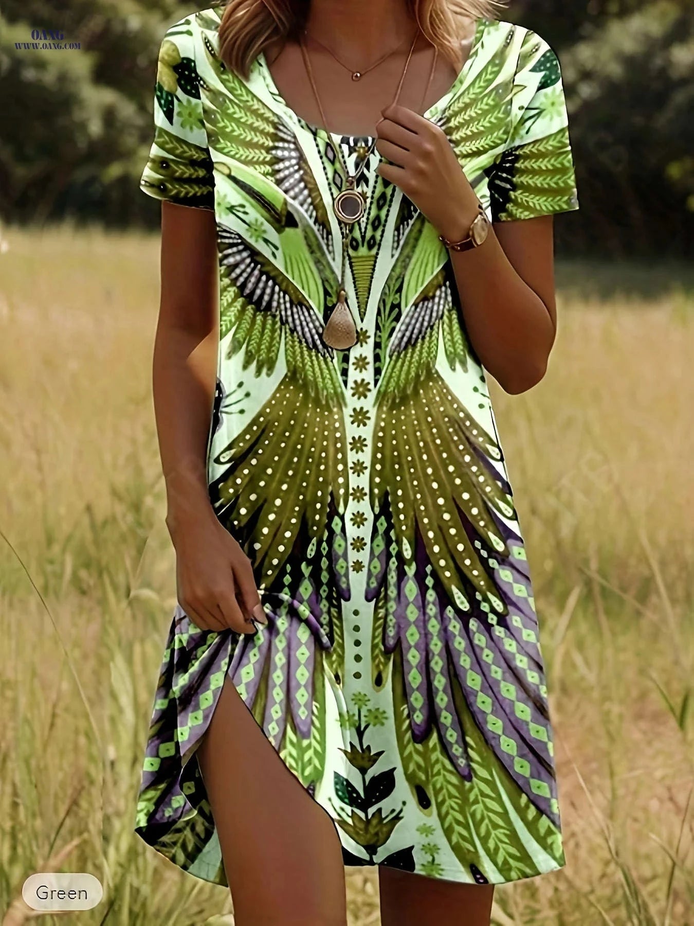 Women's Elegant Floral A-Line Dress - Machine Washable, Knee-Length   OAXG 