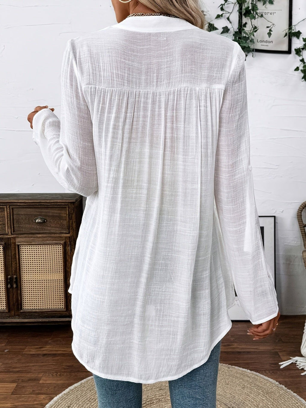 Women'S Elegant Floral Embroidered Long Sleeve Top - 100%, Lace Detail, Round Neck Design, Perfect for Spring And Autumn Wear, Casual Wear | Floral Print Top | Fabric   OAXG White / S