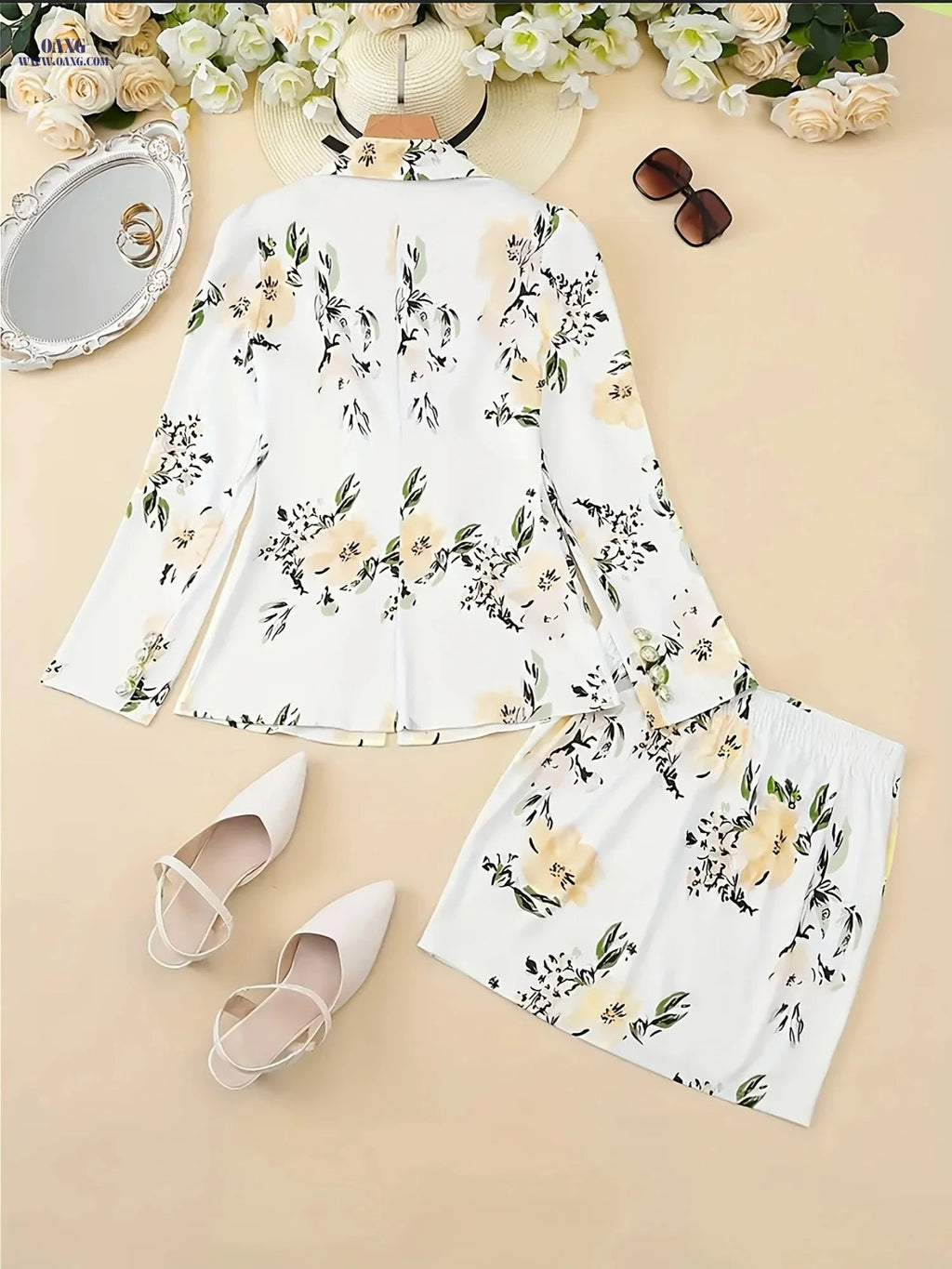 Women's Elegant Floral Print Blazer & Skirt Set - Spring/Fall Style   OAXG 