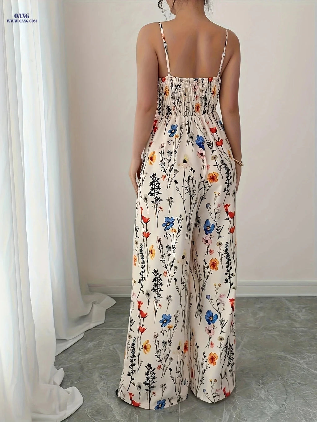 Women's Elegant Floral Print Jumpsuit - Sleeveless Maxi for Summer   OAXG 【Multicolor】 / S