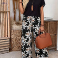 Women's Elegant Floral Print Short-Sleeve Set - 100% Polyester   OAXG 