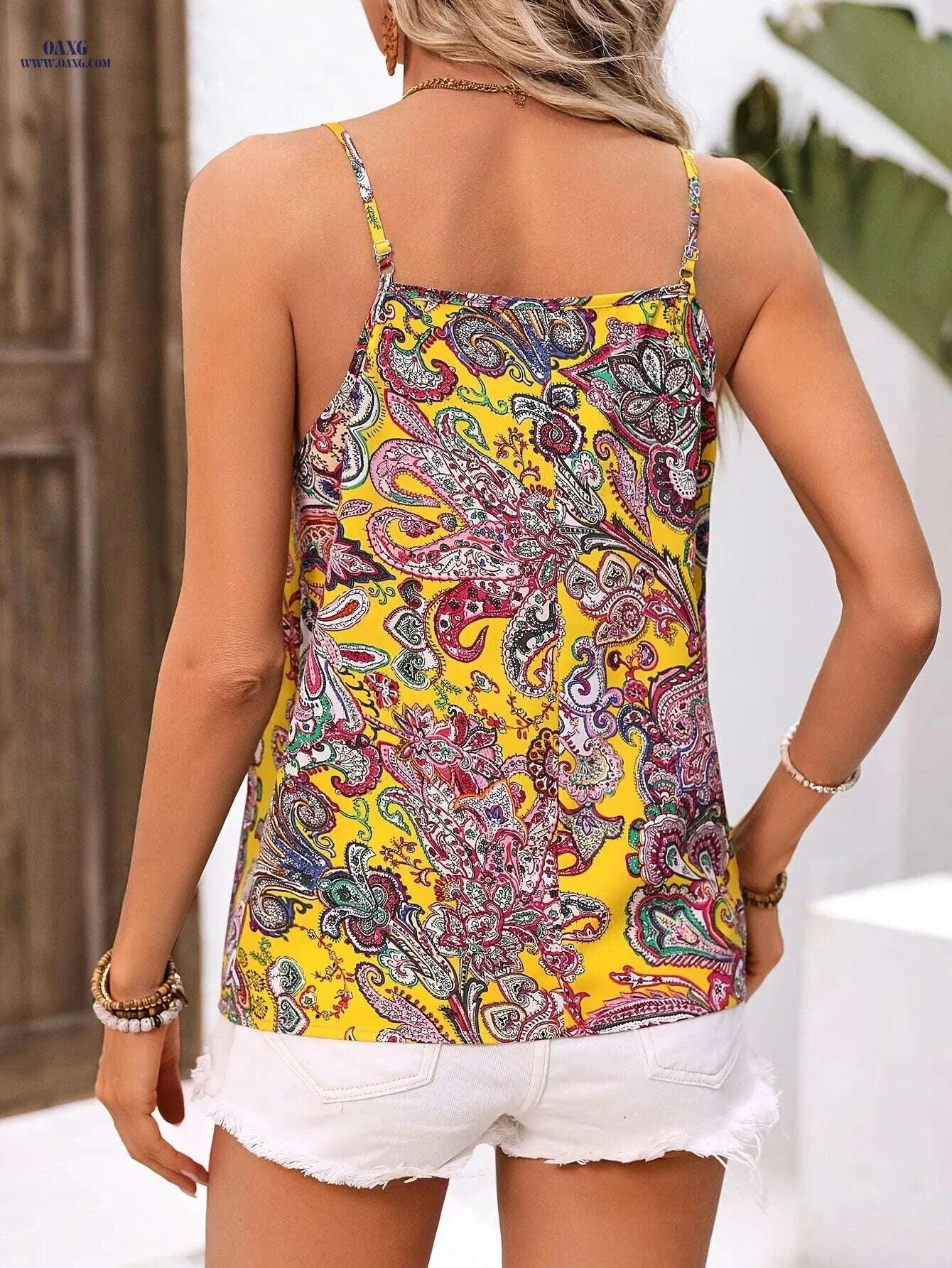 Women's Elegant Floral Print Spaghetti Strap Top - Summer Cami   OAXG 