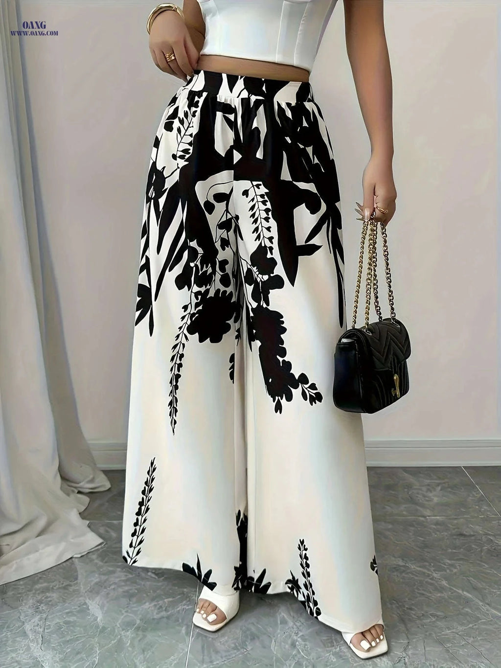 Women's Elegant Floral Print Wide-Leg Pants - Lightweight & Stylish   OAXG 