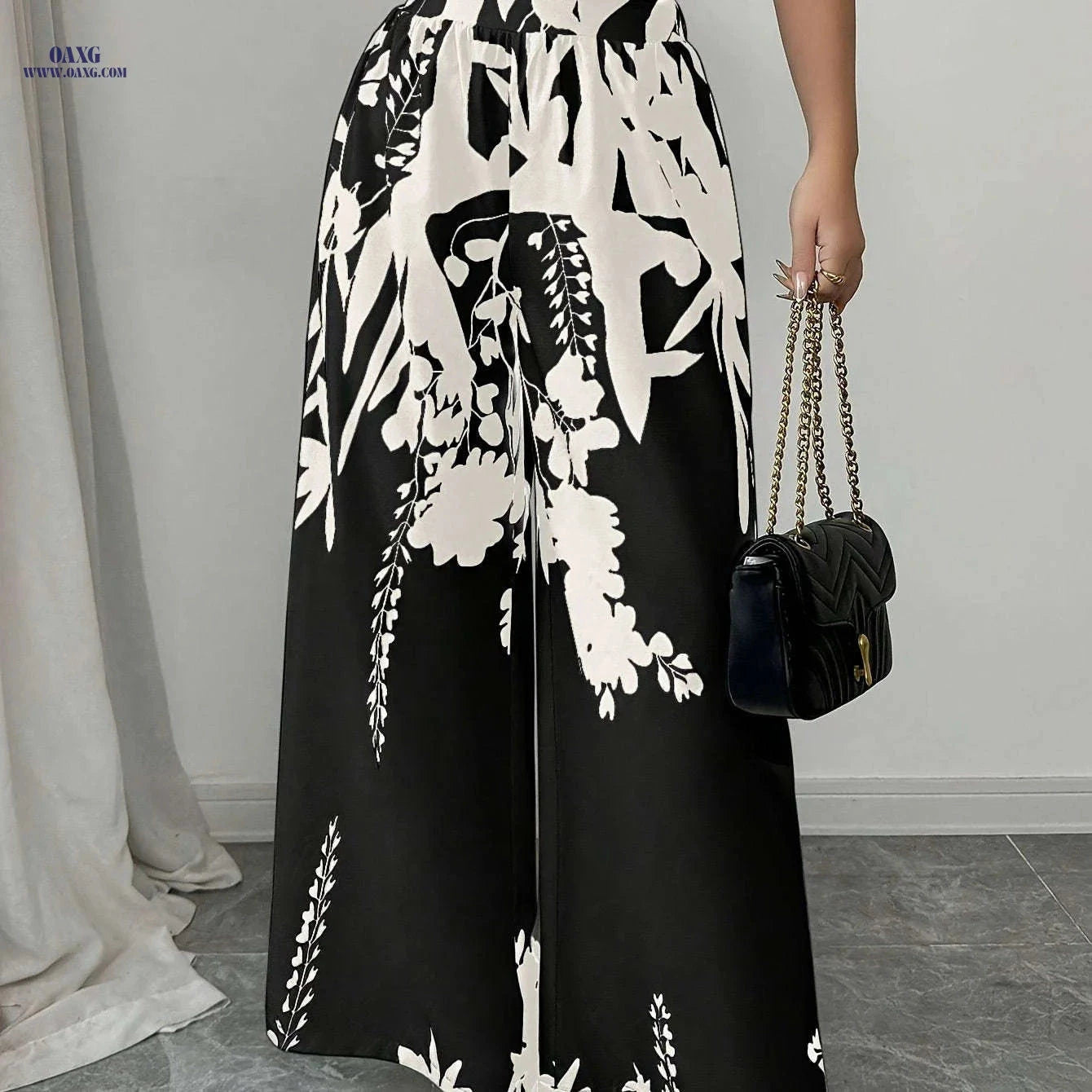 Women's Elegant Floral Print Wide-Leg Pants - Lightweight & Stylish   OAXG 