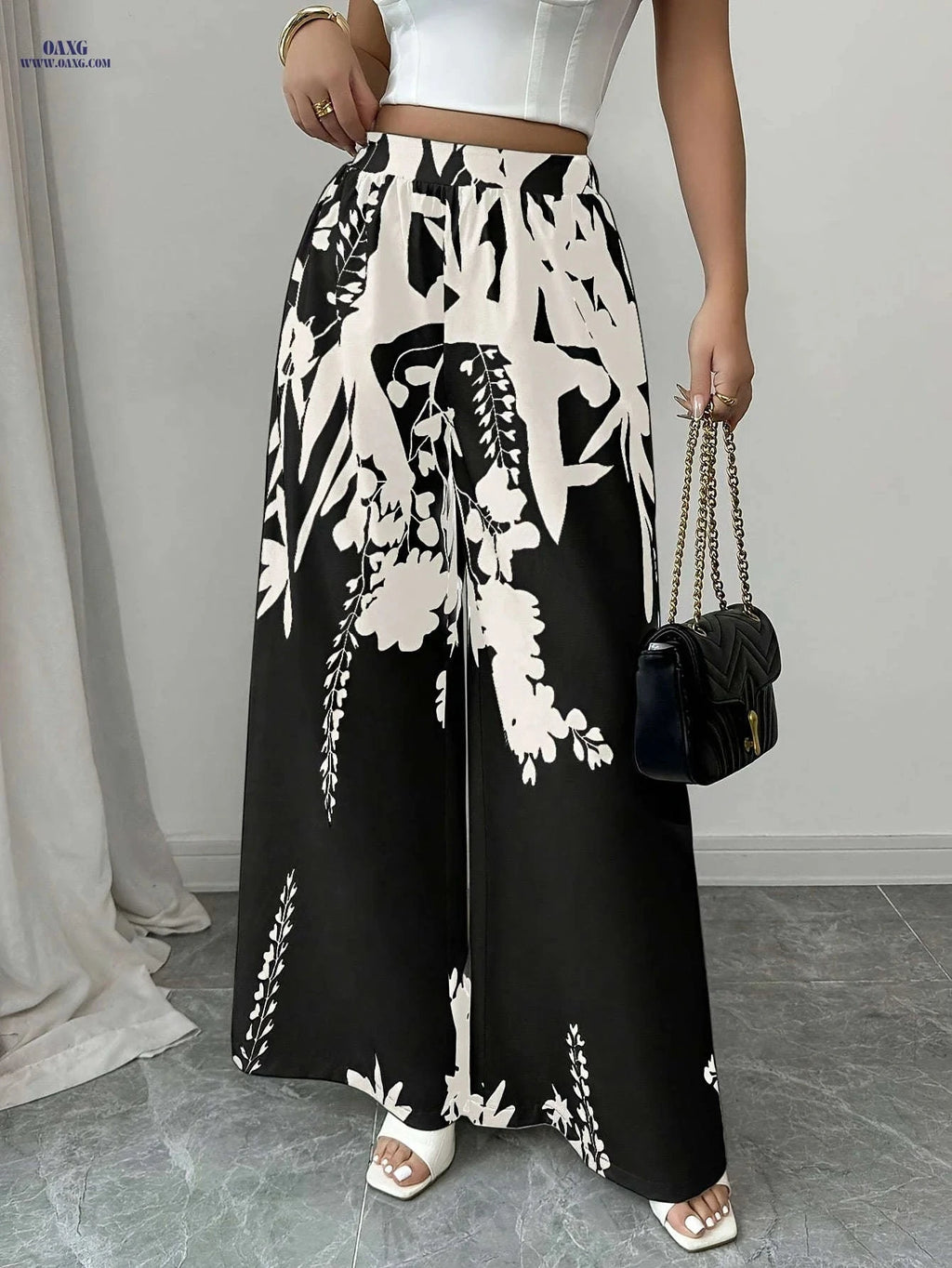 Women's Elegant Floral Print Wide-Leg Pants - Lightweight & Stylish   OAXG 
