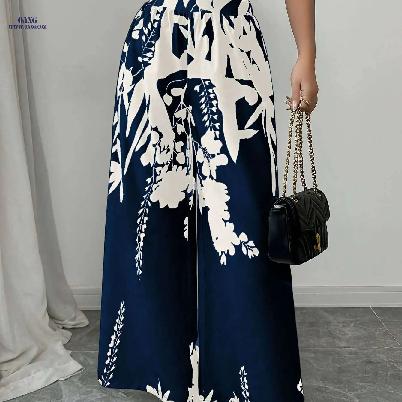 Women's Elegant Floral Print Wide-Leg Pants - Lightweight & Stylish   OAXG Mixed Color / S