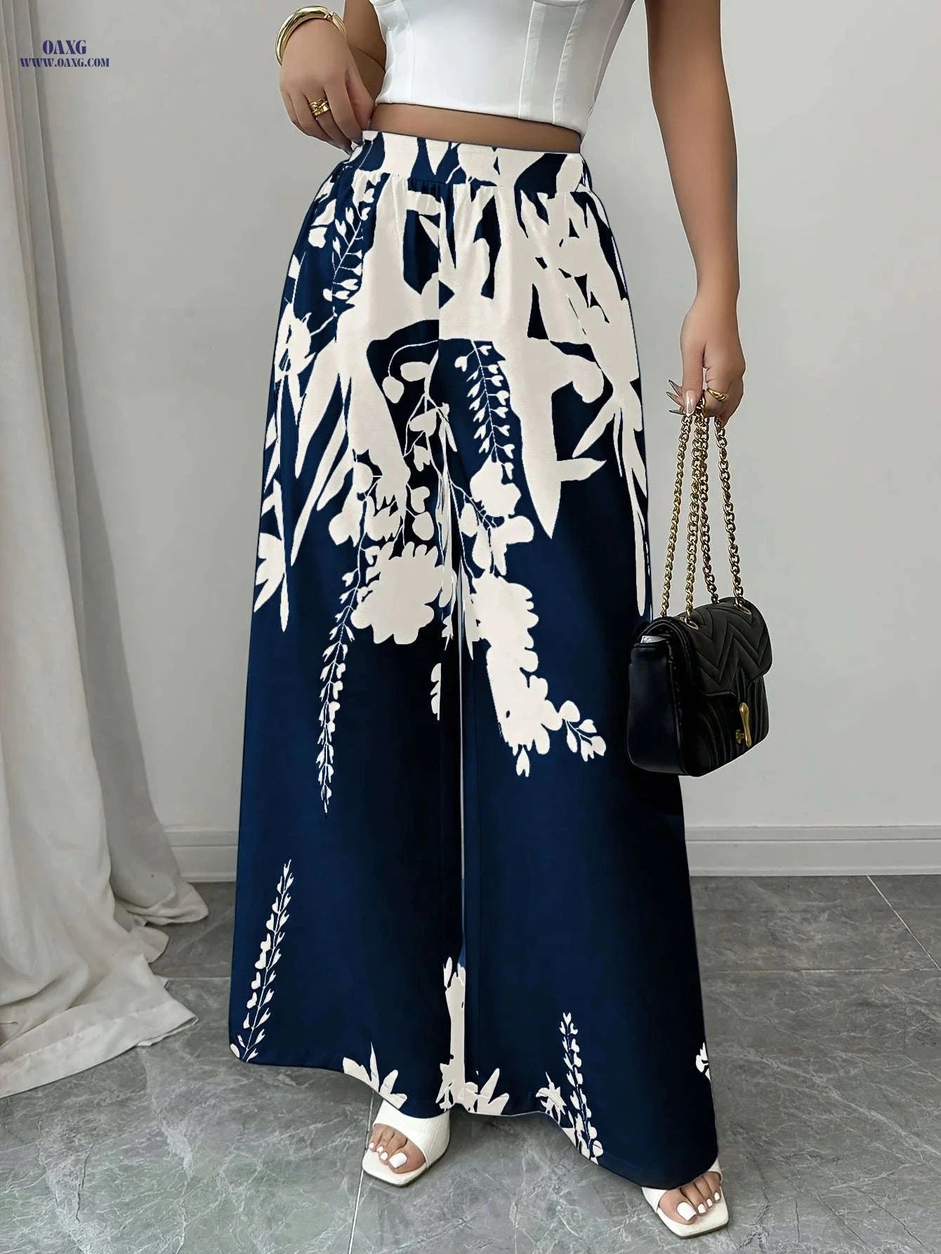 Women's Elegant Floral Print Wide-Leg Pants - Lightweight & Stylish   OAXG 