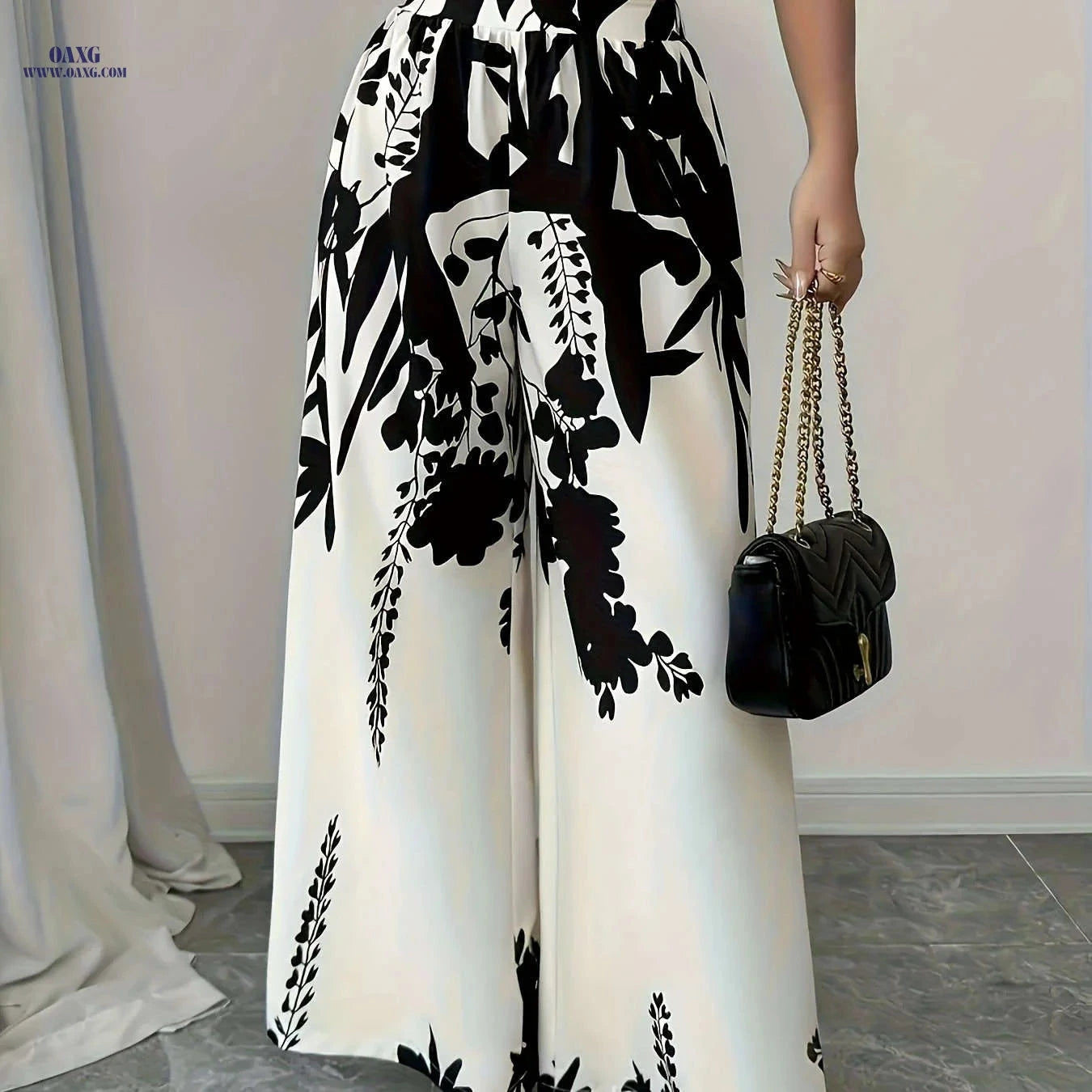 Women's Elegant Floral Print Wide-Leg Pants - Lightweight & Stylish   OAXG 