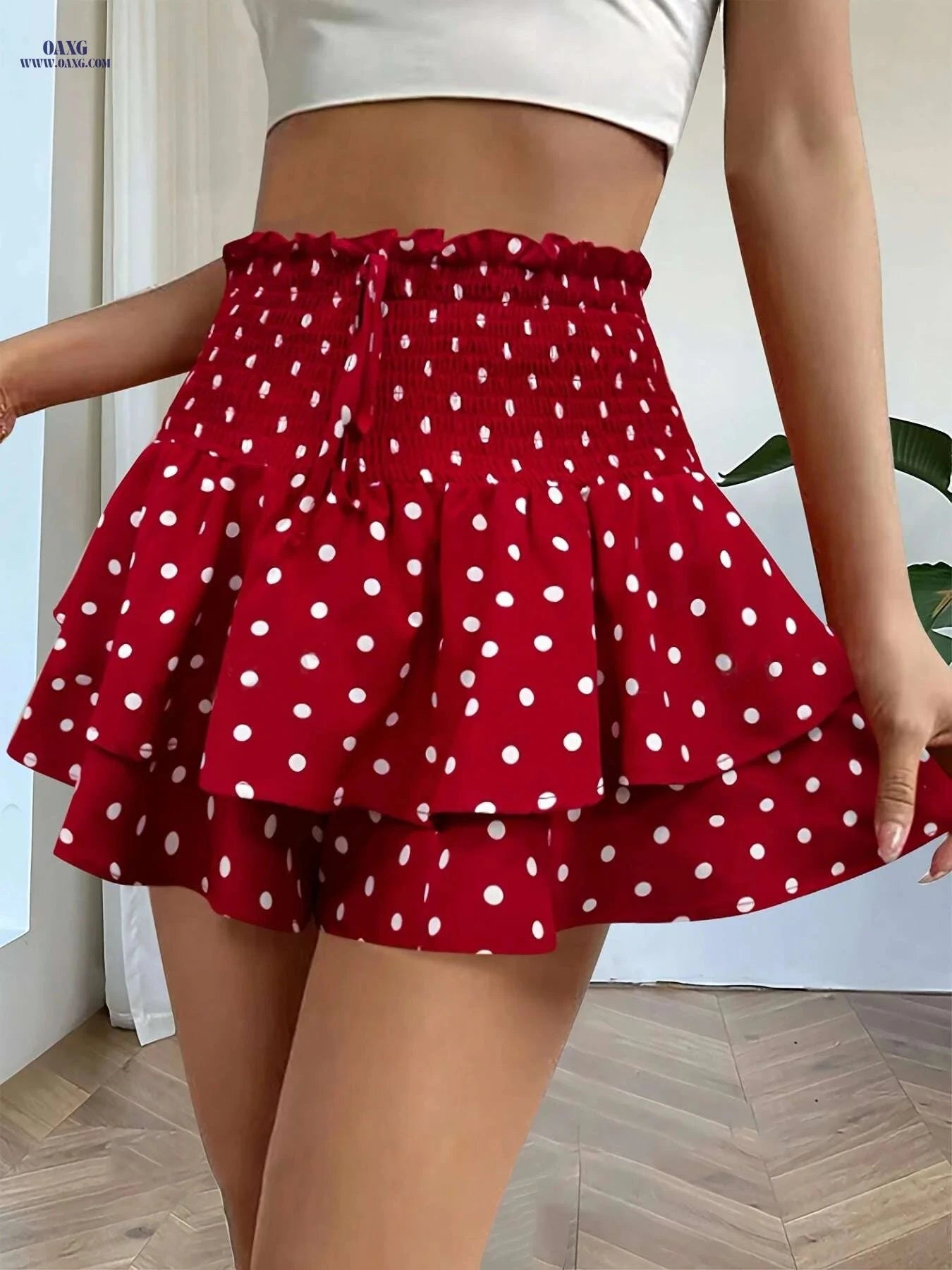 Women's Elegant Floral Ruffled Hem Shorts - Bow Tie, Lightweight Design   OAXG 