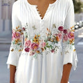 Women's Elegant Floral V-Neck Blouse - Stretchable & Comfortable Top   OAXG White / XS