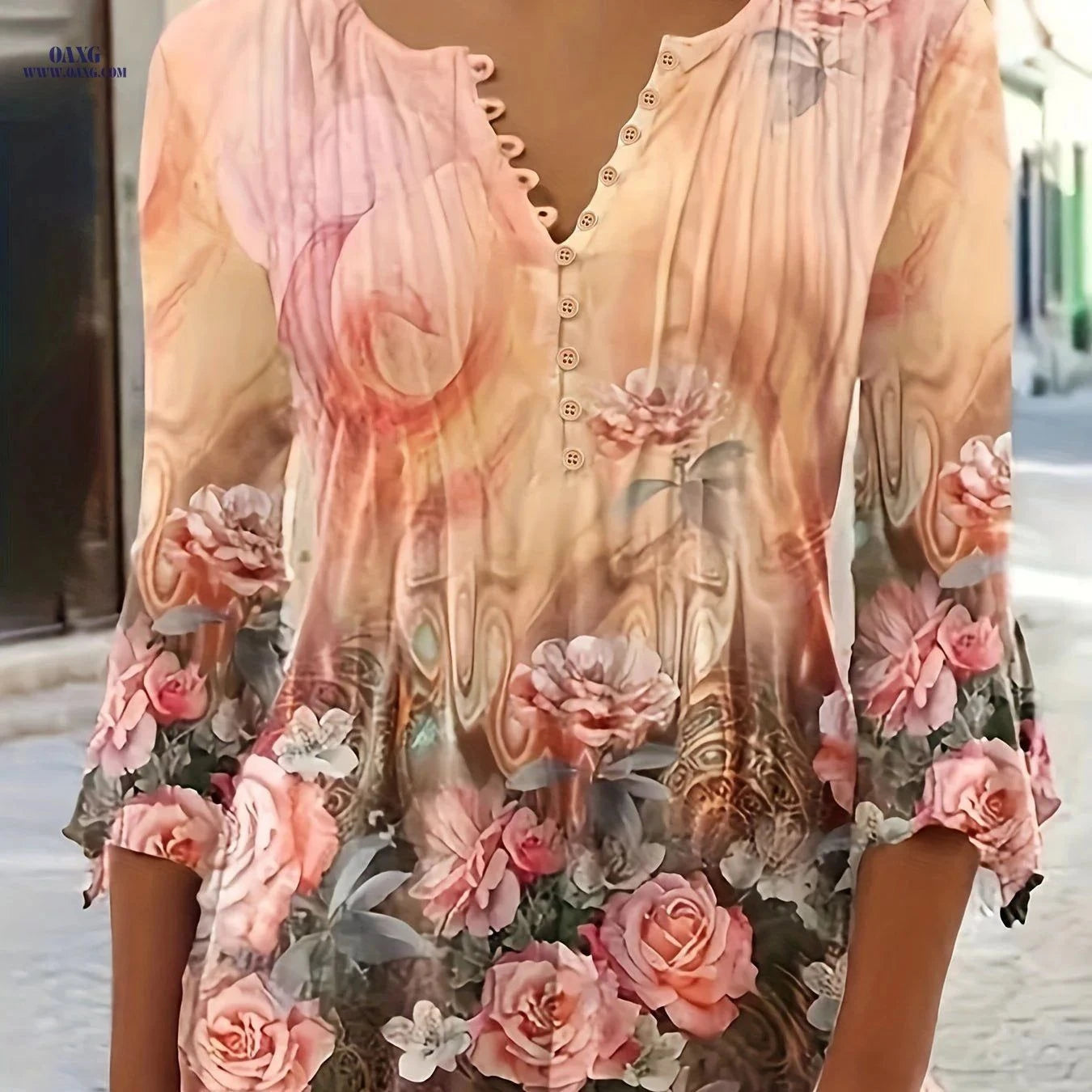 Women's Elegant Floral V-Neck Blouse - Stretchable & Comfortable Top   OAXG White / XS
