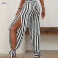 Women’s Elegant Geometric Print Ankle Tie Pants - Summer Style   OAXG 