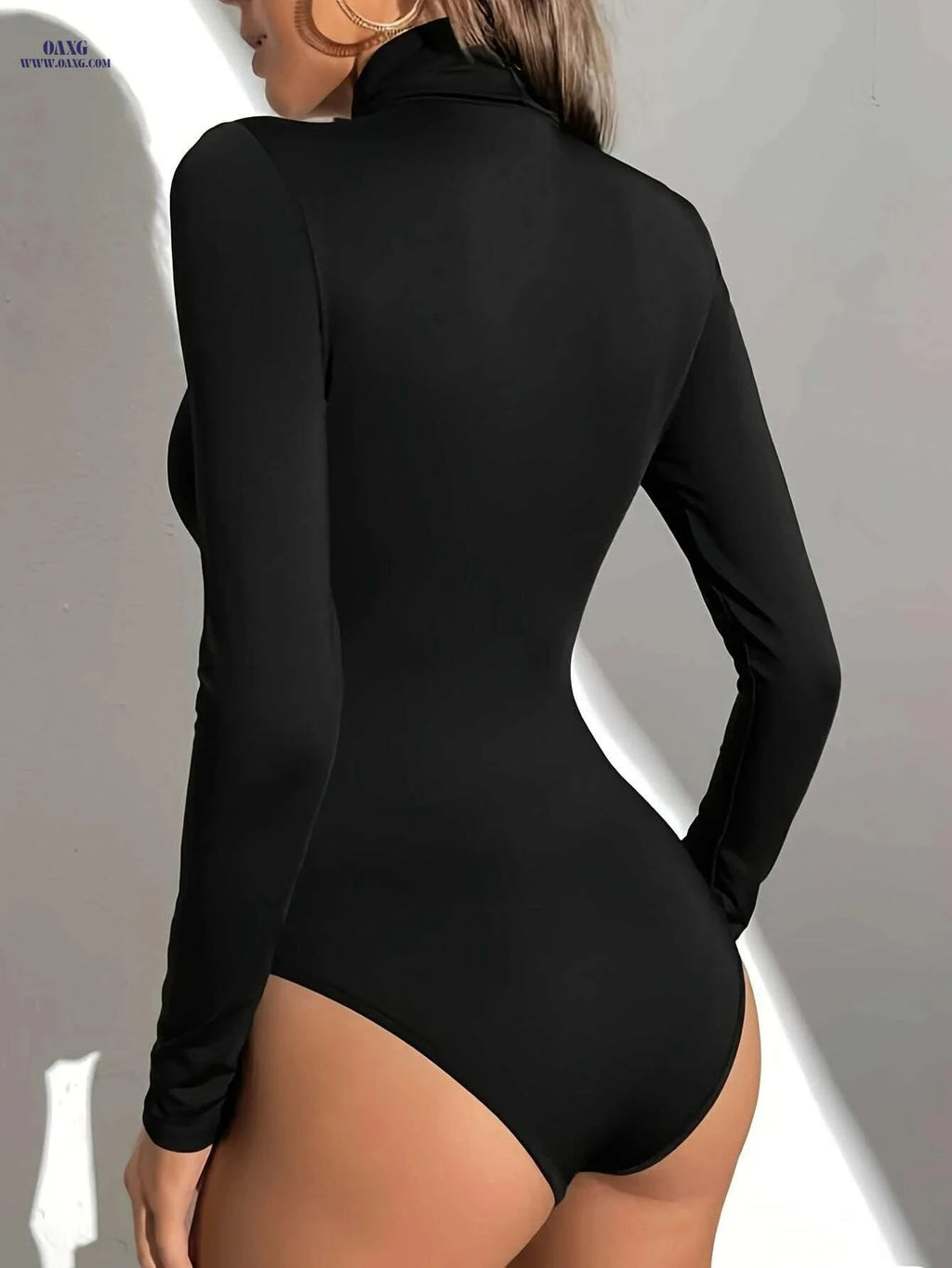 Women's Elegant High Neck Bodysuit - Soft Stretchy Slim Fit Top   OAXG White / S
