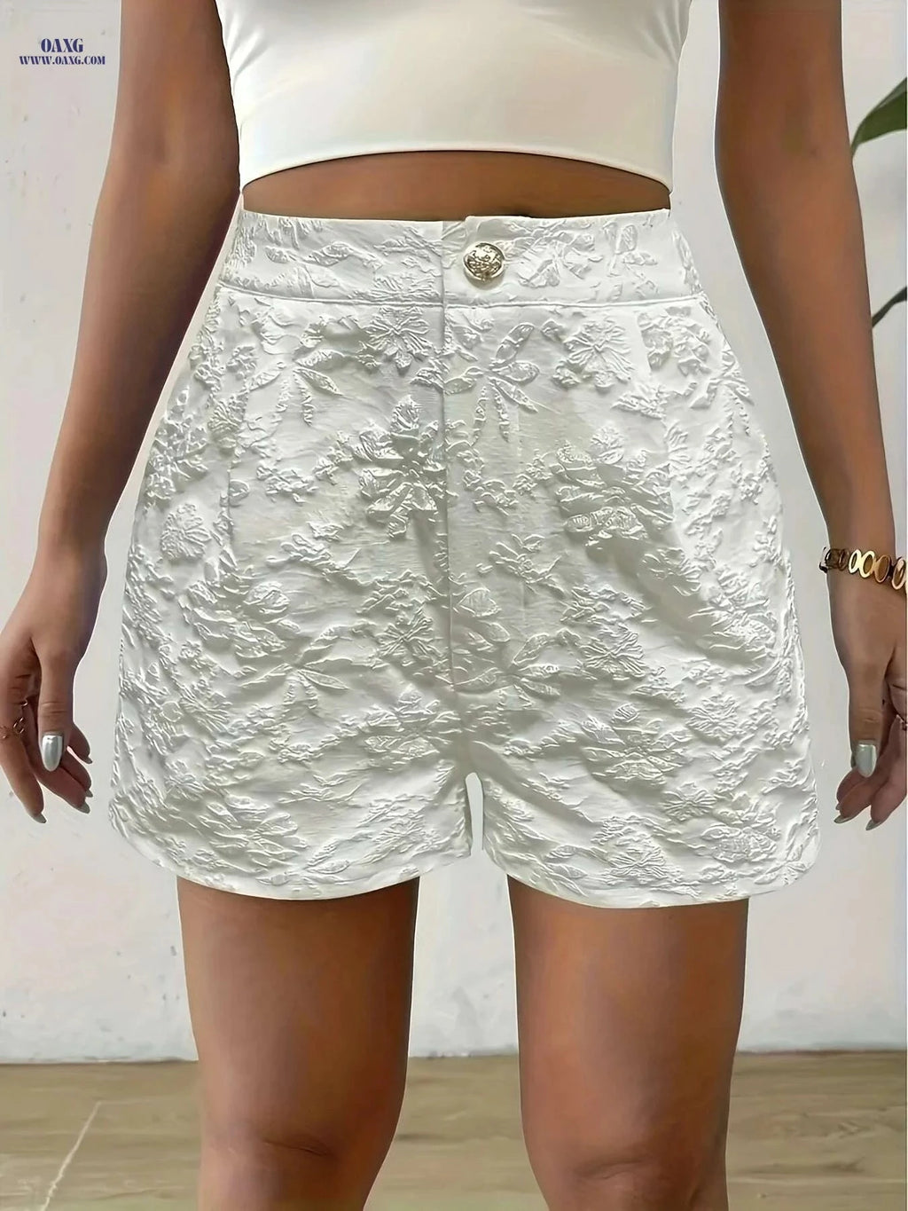 Women's Elegant High Waist A-Line Shorts - Casual Floral Design   OAXG 