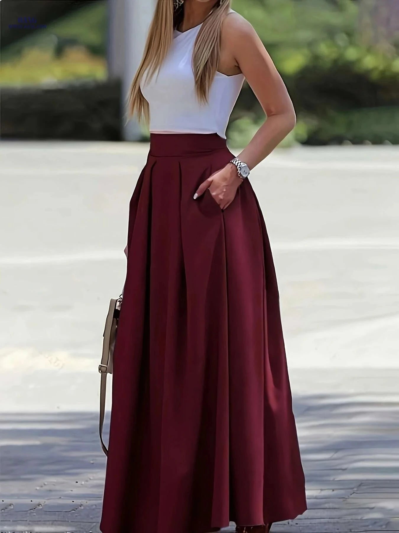 Women's Elegant High-Waisted A-Line Maxi Skirt - Chic All-Season Style   OAXG 